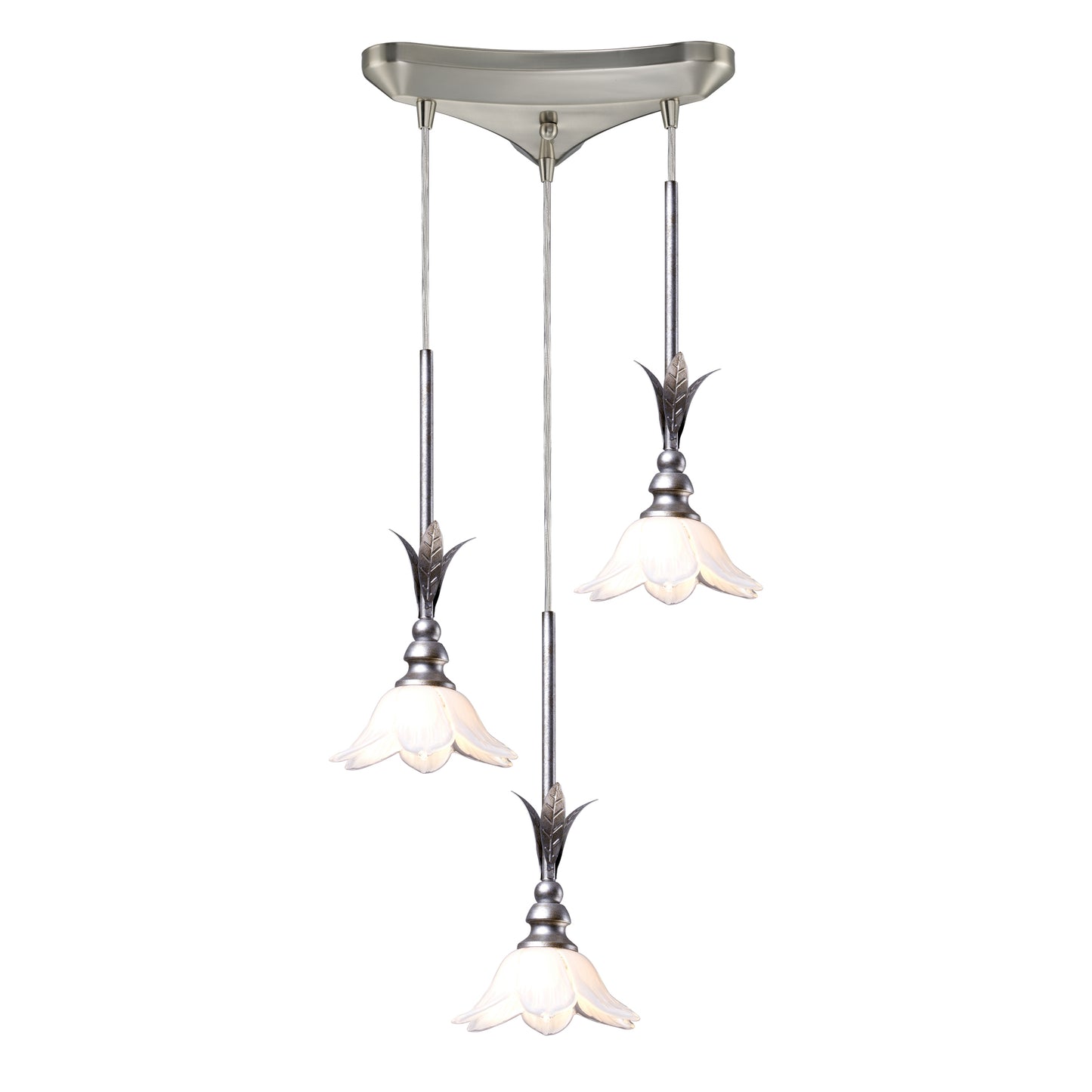 Balini 10'' Wide 3-Light Pendant - Antique Silver and Cotton White