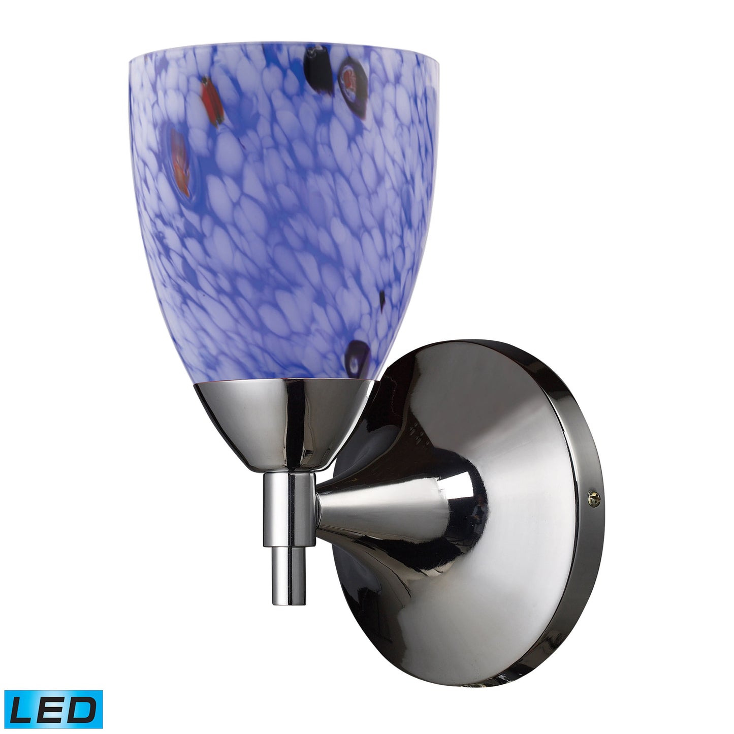 Celina 9'' High 1-Light Wall Lamp - Polished Chrome with Starburst Blue Glass - Includes LED Bulb