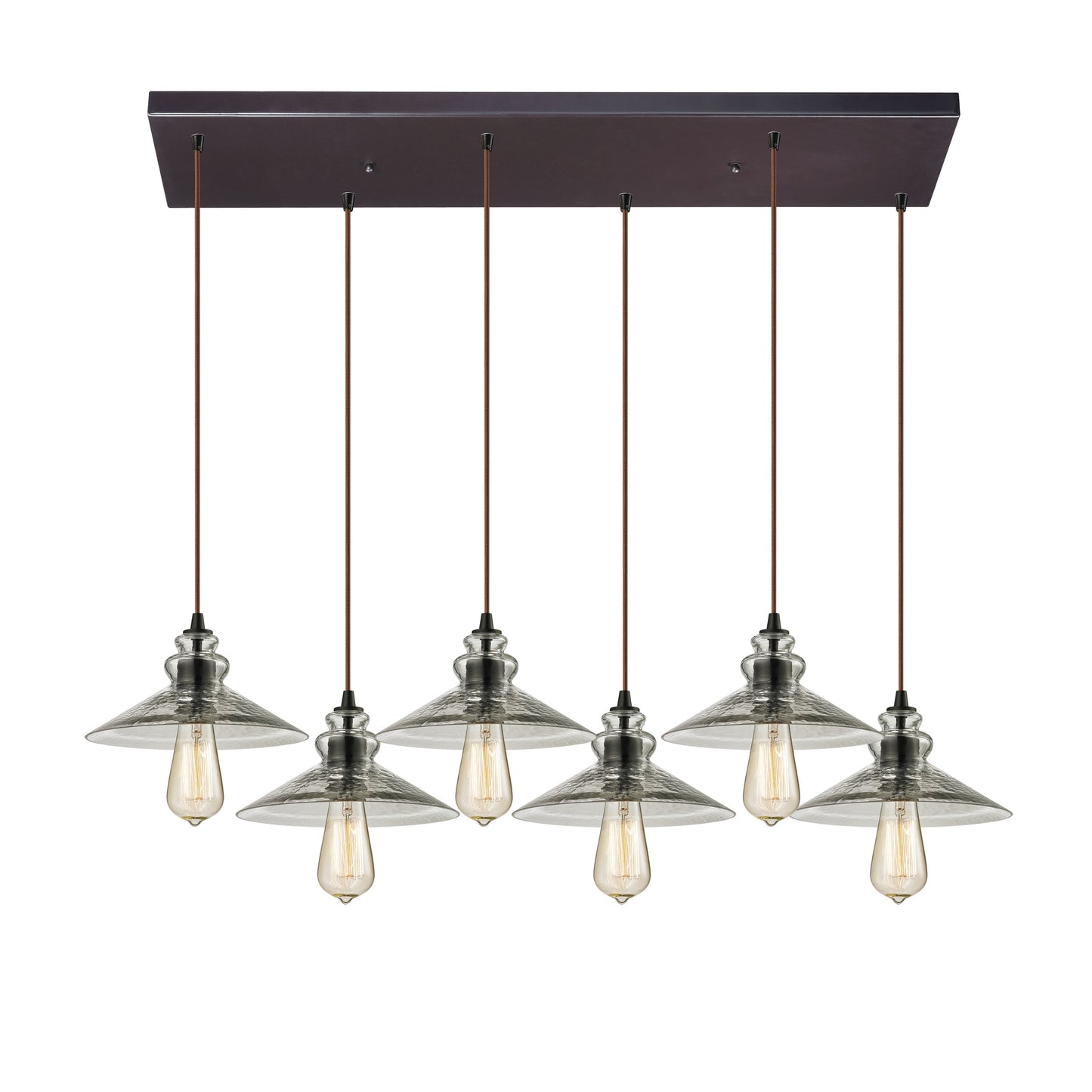 Hammered Glass 9'' Wide 6-Light Rectangular Pendant - Oil Rubbed Bronze