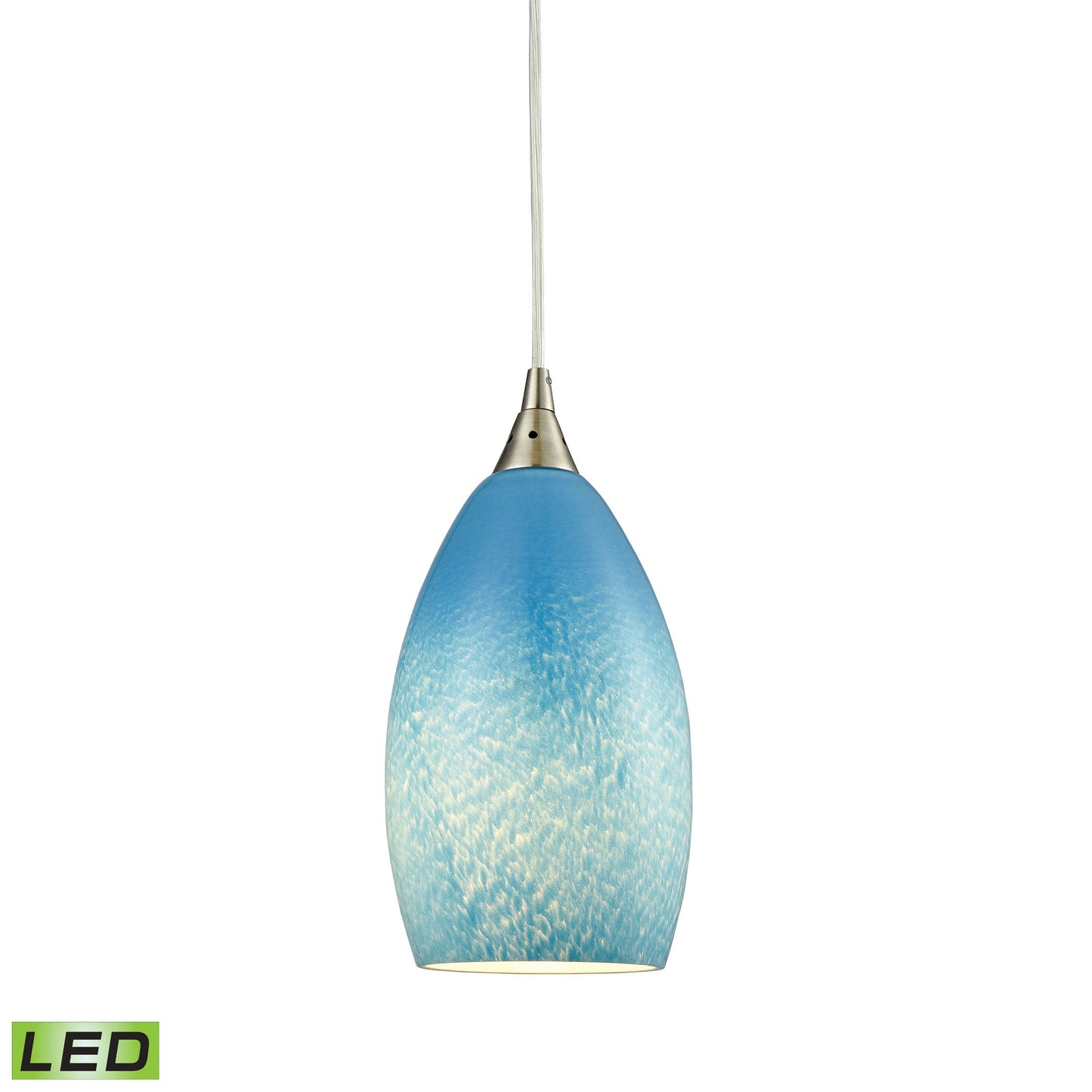 Earth 5'' Wide 1-Light Pendant - Satin Nickel with Sky Blue Glass - Includes LED Bulb
