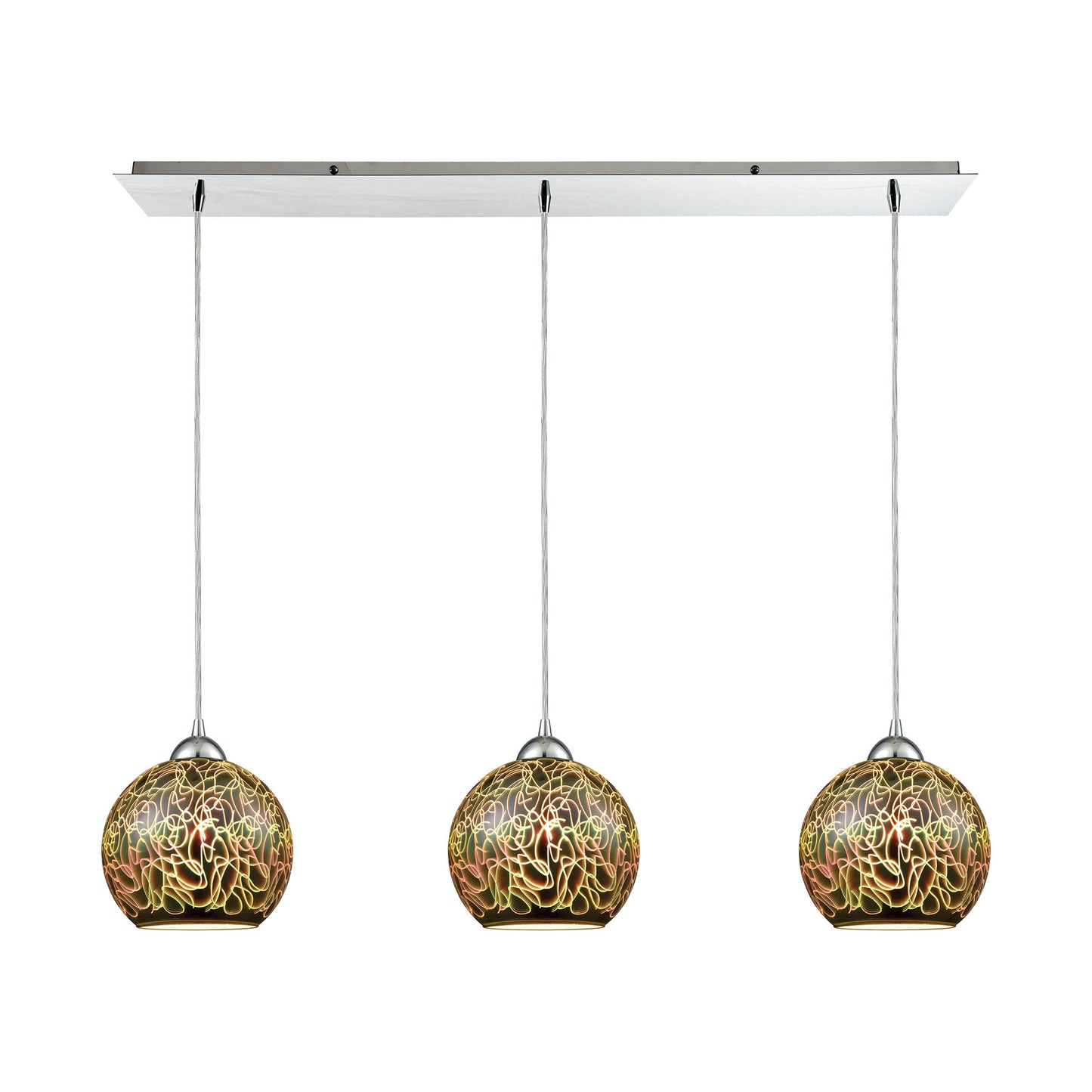 Illusions 36'' Wide 3-Light Pendant - Polished Chrome with 3-D Graffiti Glass