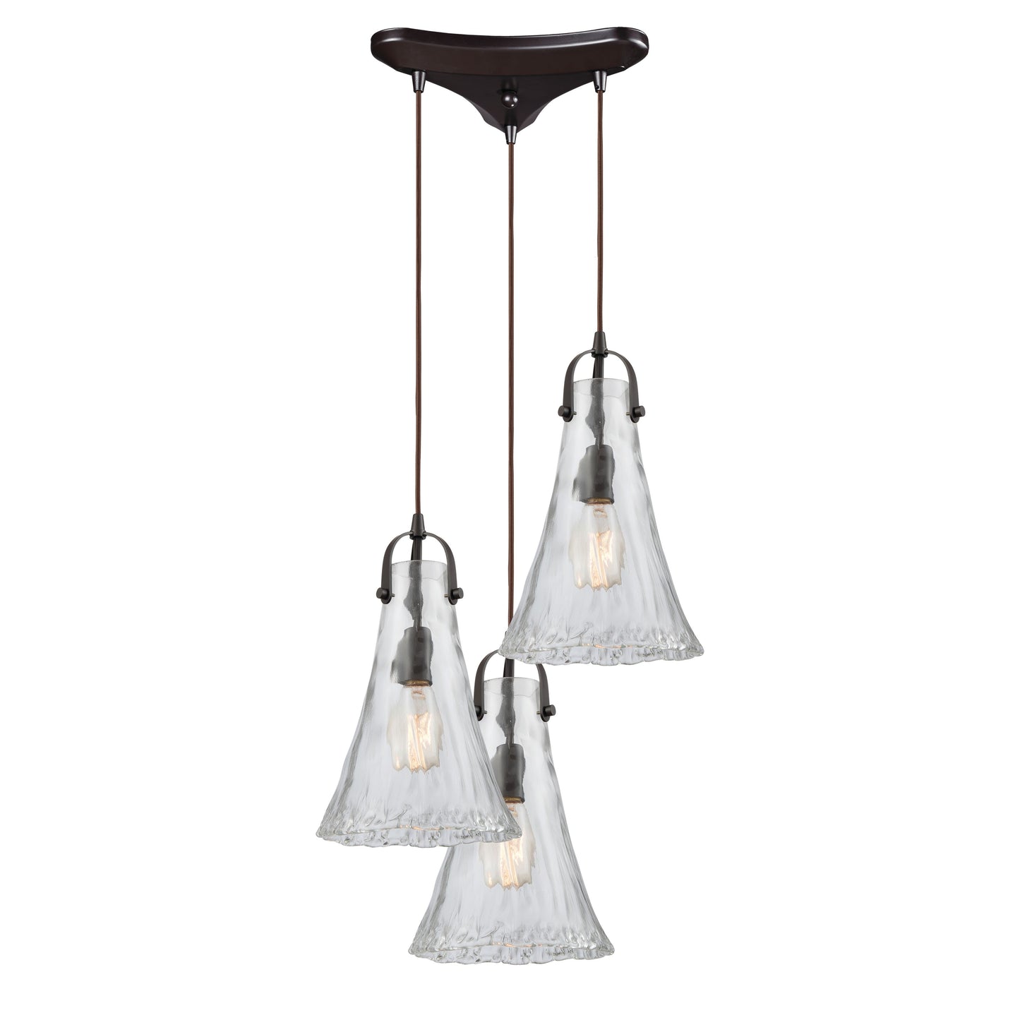 Hand Formed Glass 12'' Wide 3-Light Mini Pendant - Oil Rubbed Bronze