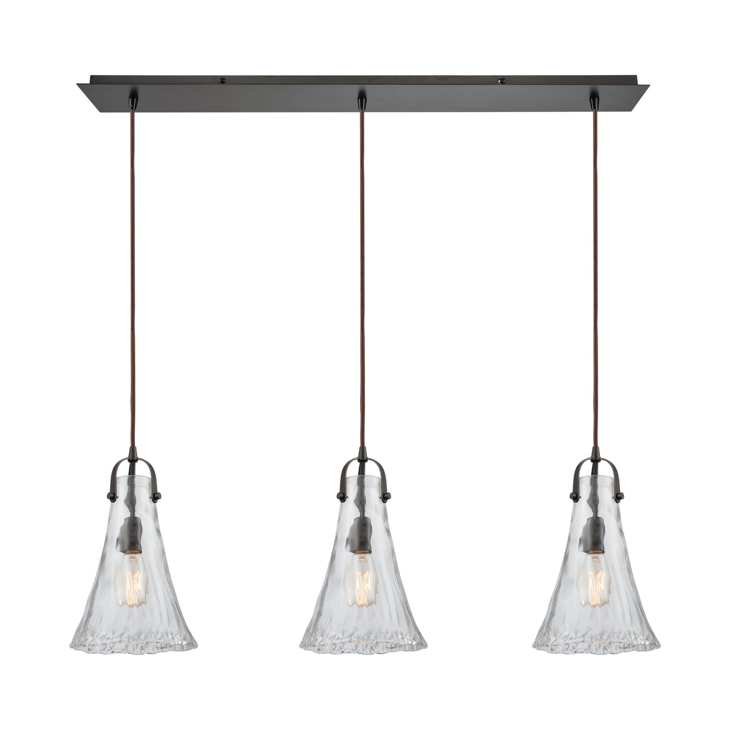 Hand Formed Glass 36'' Wide 3-Light Linear Pendant - Oil Rubbed Bronze