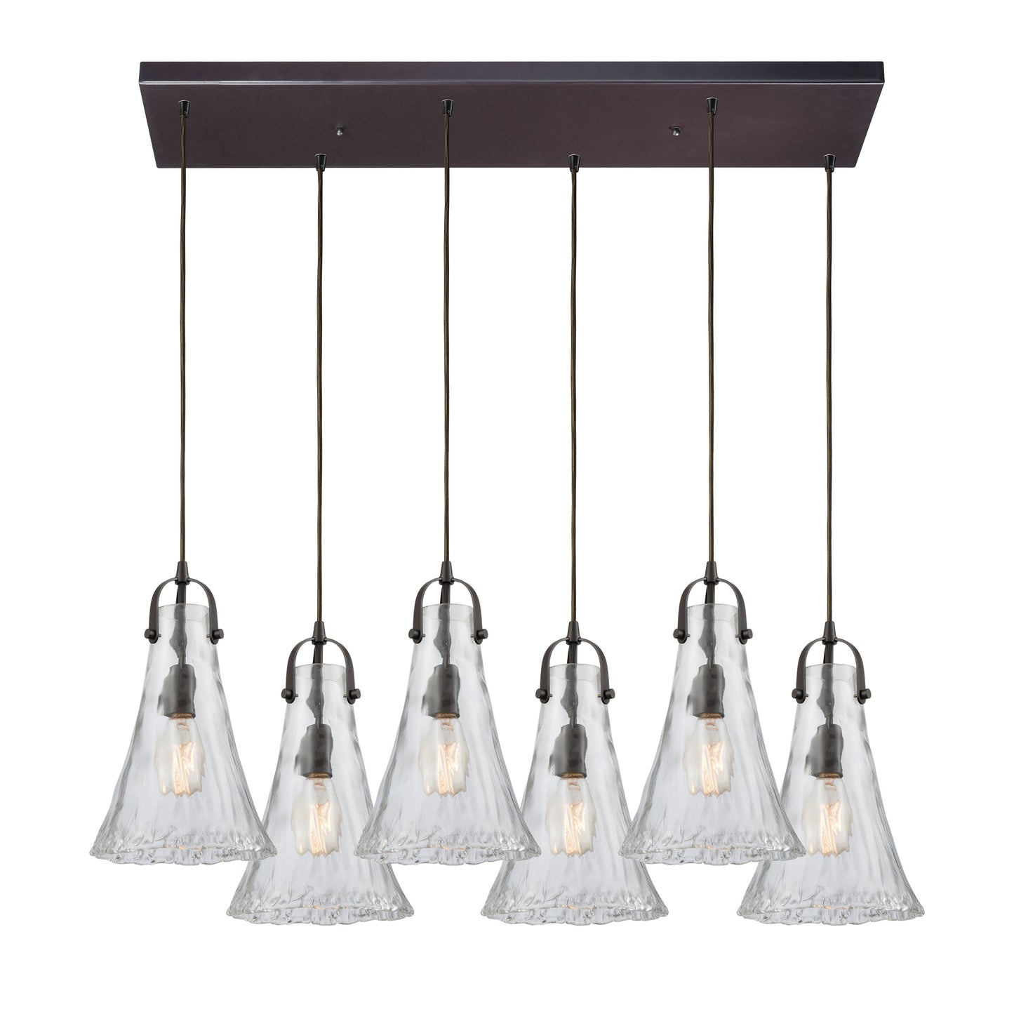 Hand Formed Glass 32'' Wide 6-Light Rectangular Pendant - Oil Rubbed Bronze