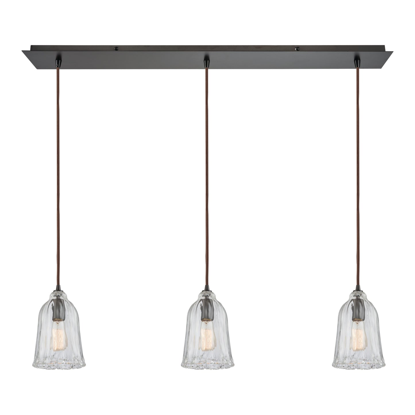 Hand Formed Glass 36'' Wide 3-Light Linear Pendant - Oil Rubbed Bronze
