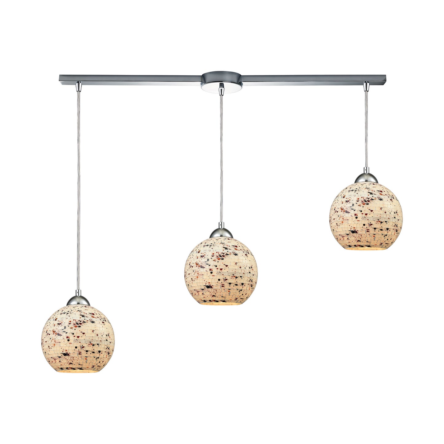 Spatter 36'' Wide 3-Light Linear Pendant - Polished Chrome with Spatter Mosaic Glass