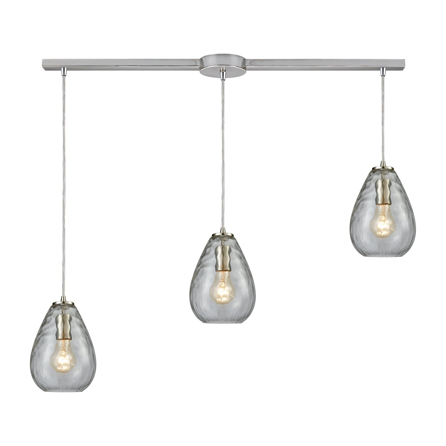 Lagoon 36'' Wide 3-Light Slim Linear Pendant - Satin Nickel with Clear