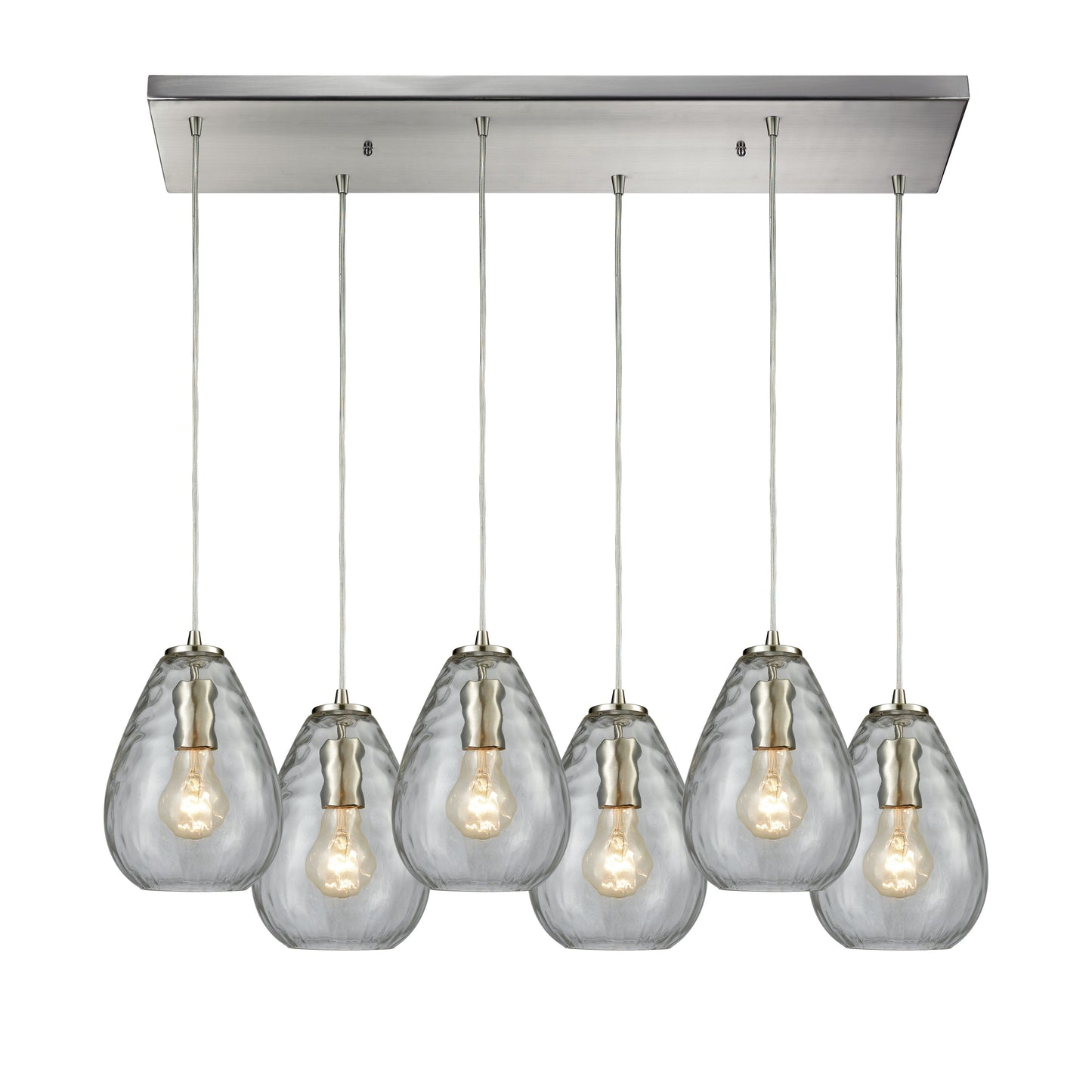 Lagoon 30'' Wide 6-Light Rectangular Pendant - Satin Nickel with Clear