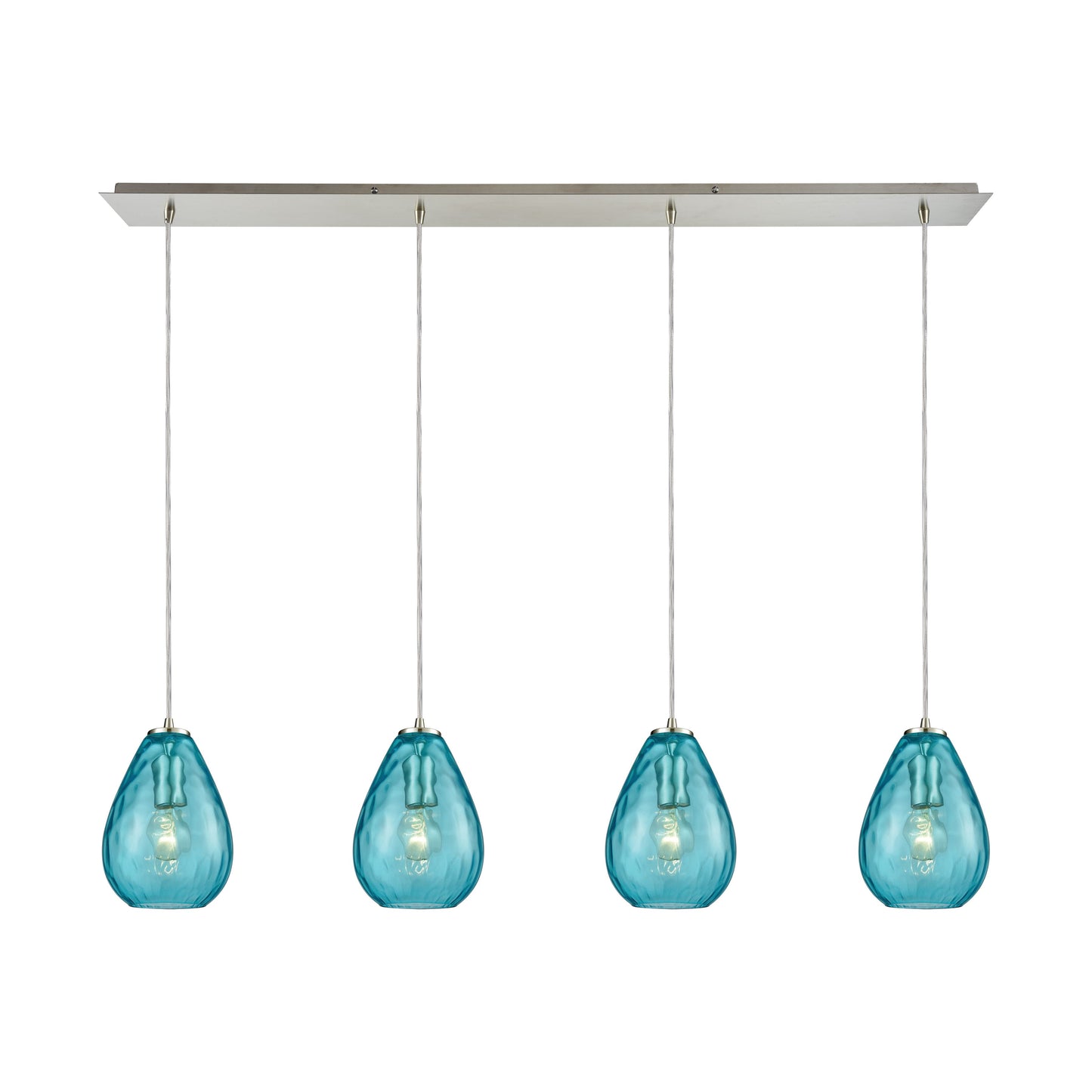 Lagoon 46'' Wide 4-Light Linear Pendant - Satin Nickel with Aqua