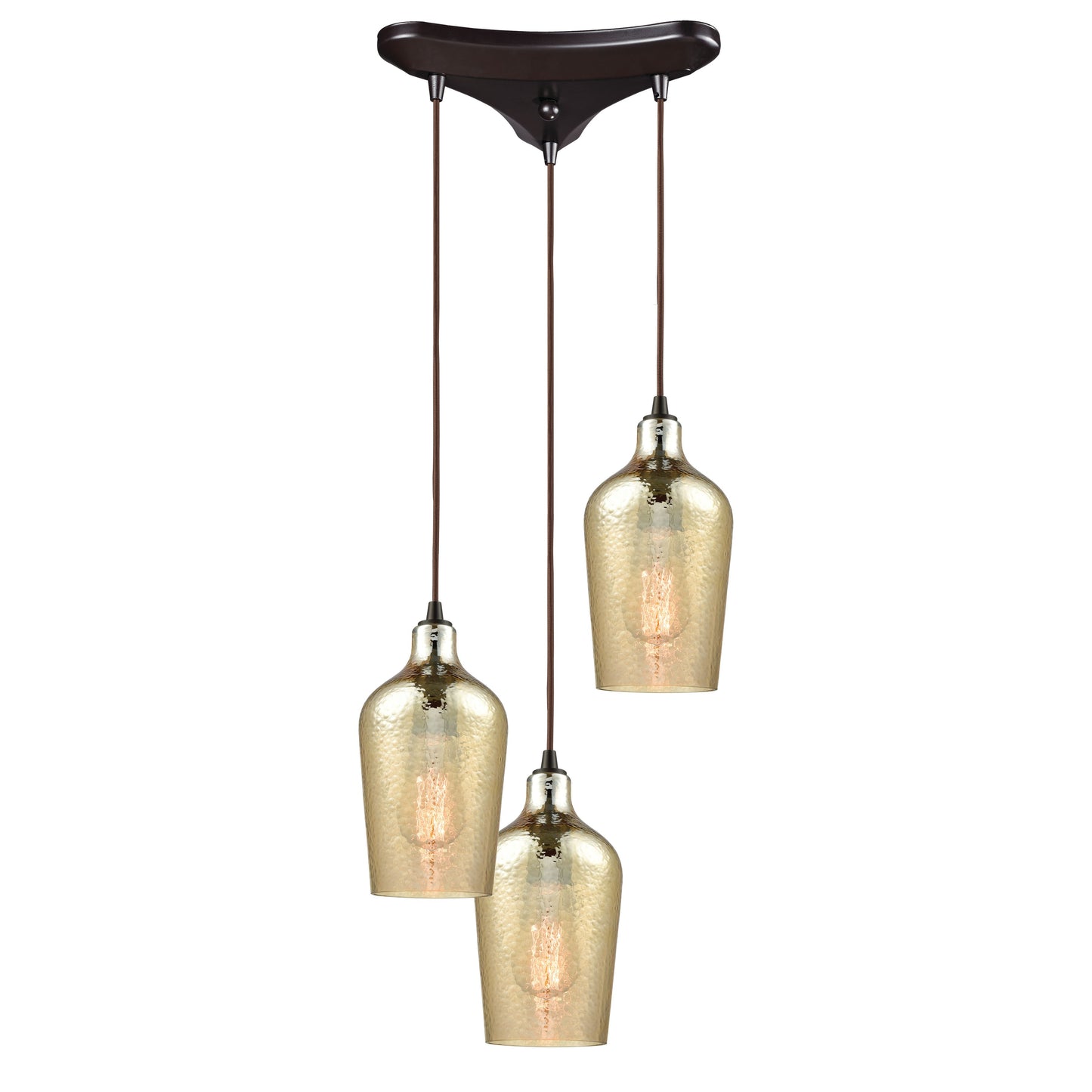 Hammered Glass 10'' Wide 3-Light Pendant - Oil Rubbed Bronze with Amber