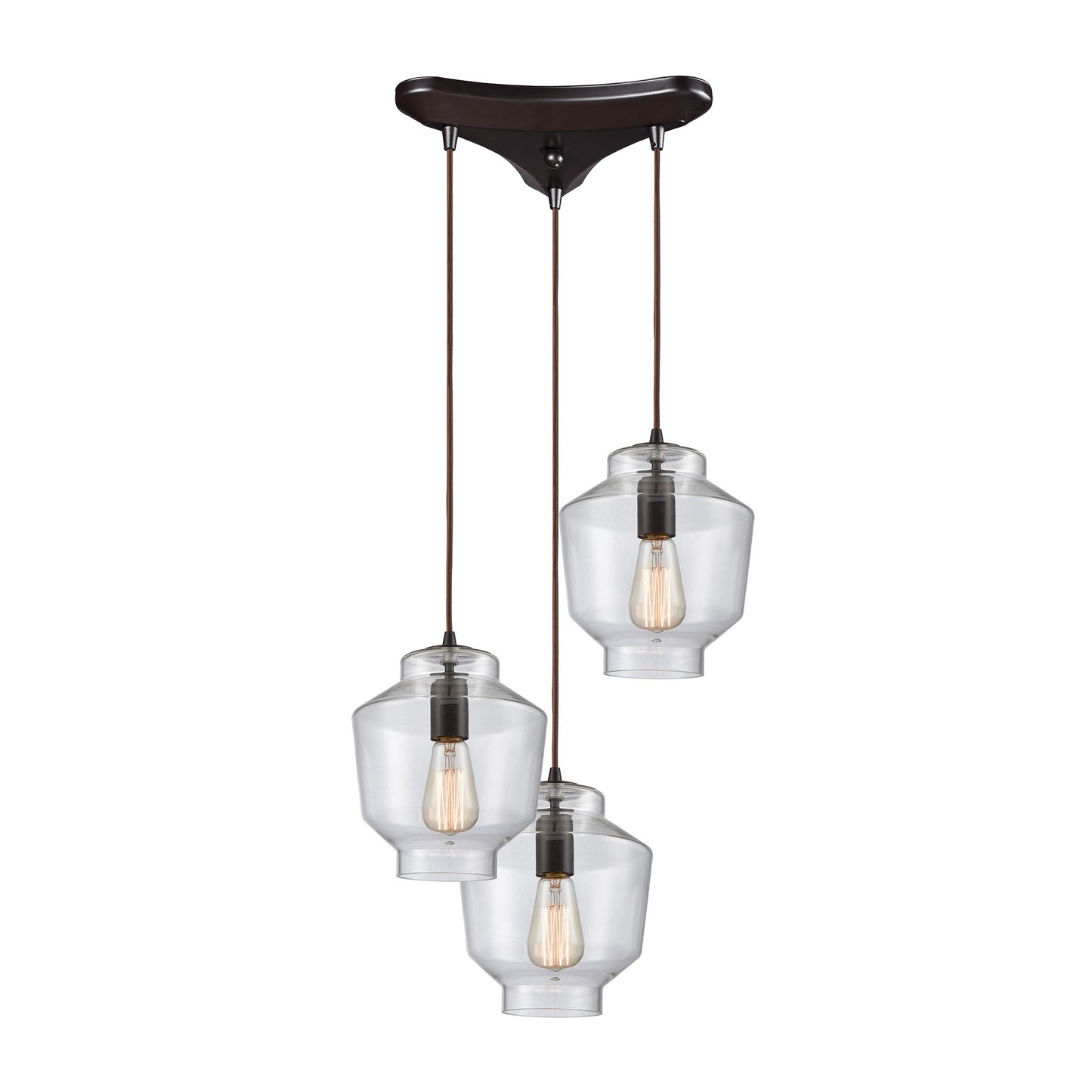 Barrel 12'' Wide 3-Light Triangular Pendant - Oil Rubbed Bronze with Clear Blown Glass