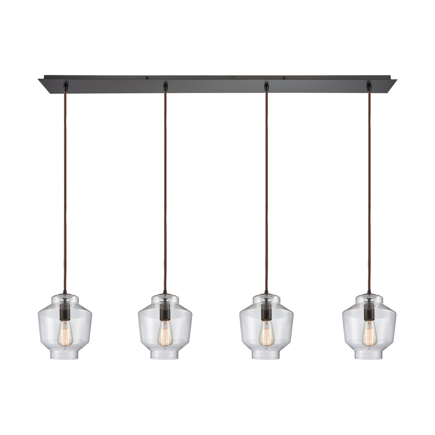 Barrel 46'' Wide 4-Light Linear Pendant - Oil Rubbed Bronze with Clear Blown Glass