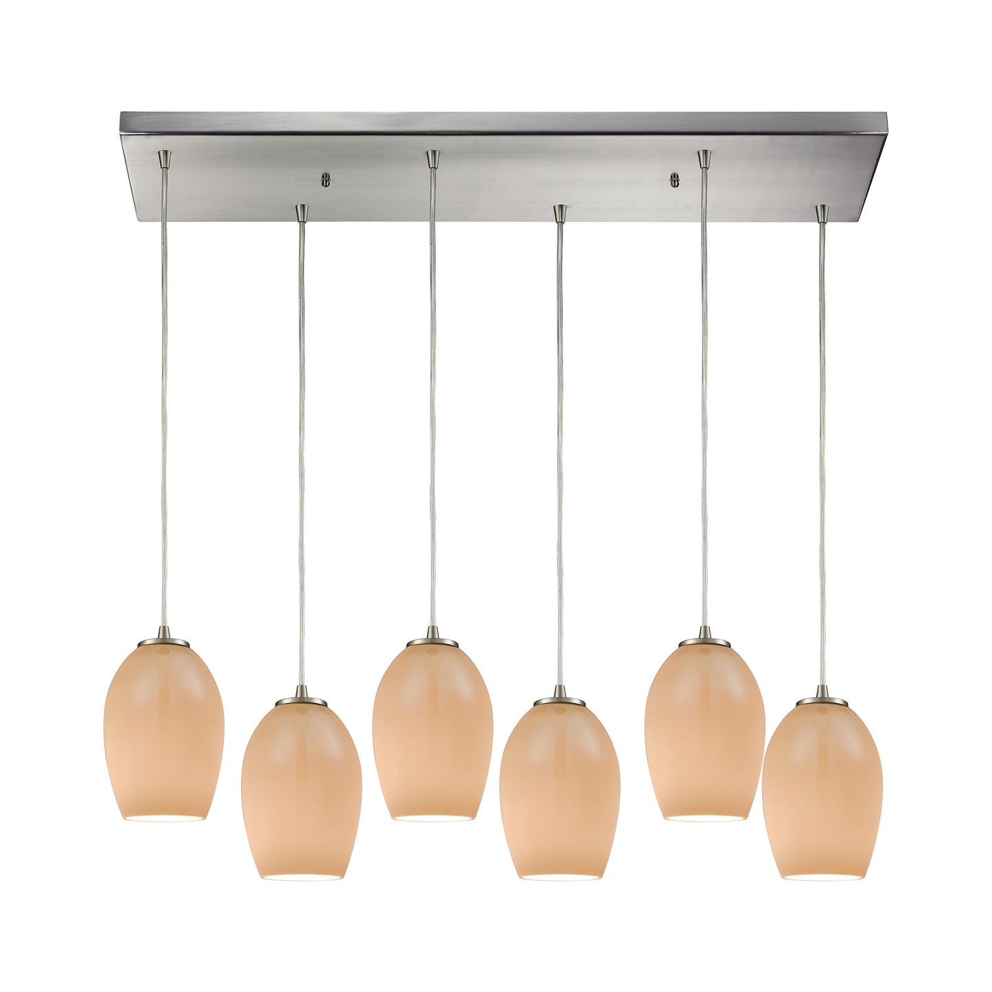 Villiska 32'' Wide 6-Light Rectangular Pendant - Satin Nickel with Peach Blown Glass