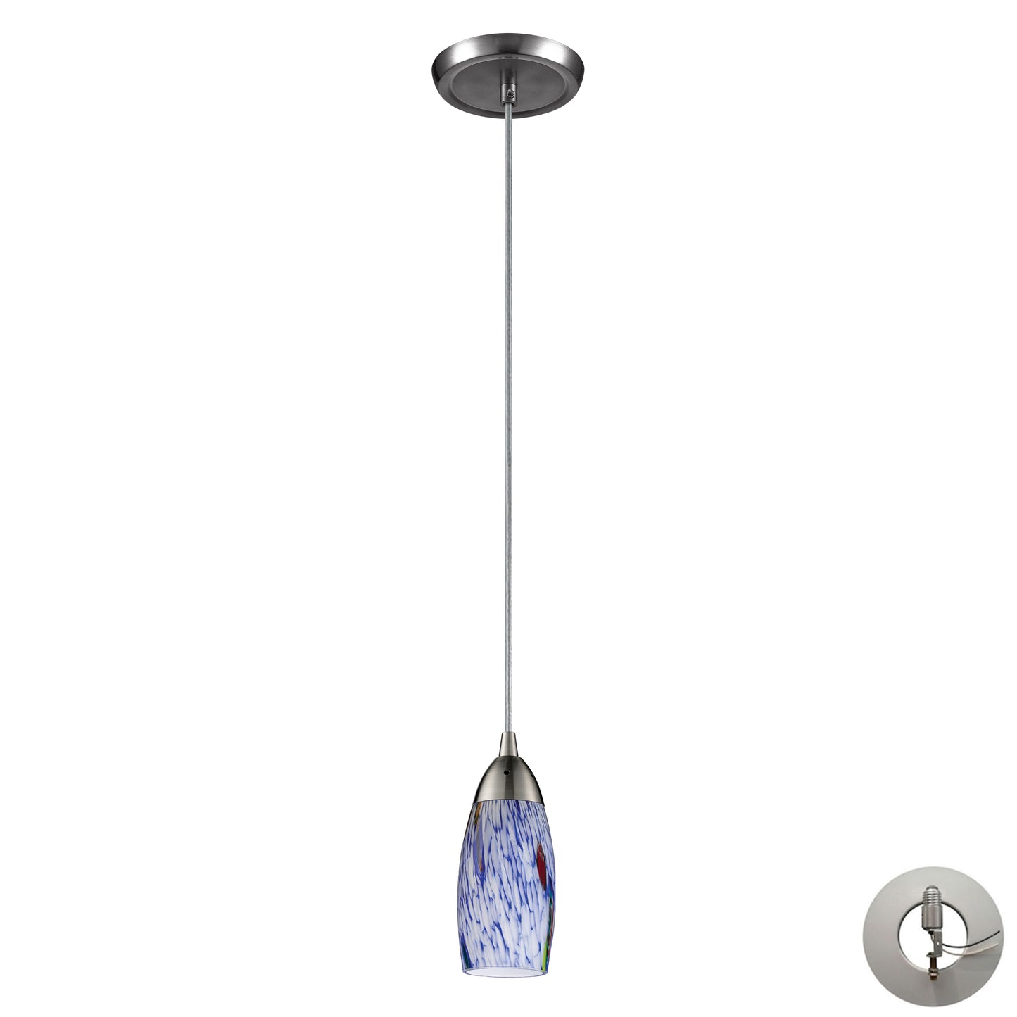 Milan 3'' Wide 1-Light Pendant - Satin Nickel with Starburst Blue Glass - Includes Adapter Kit
