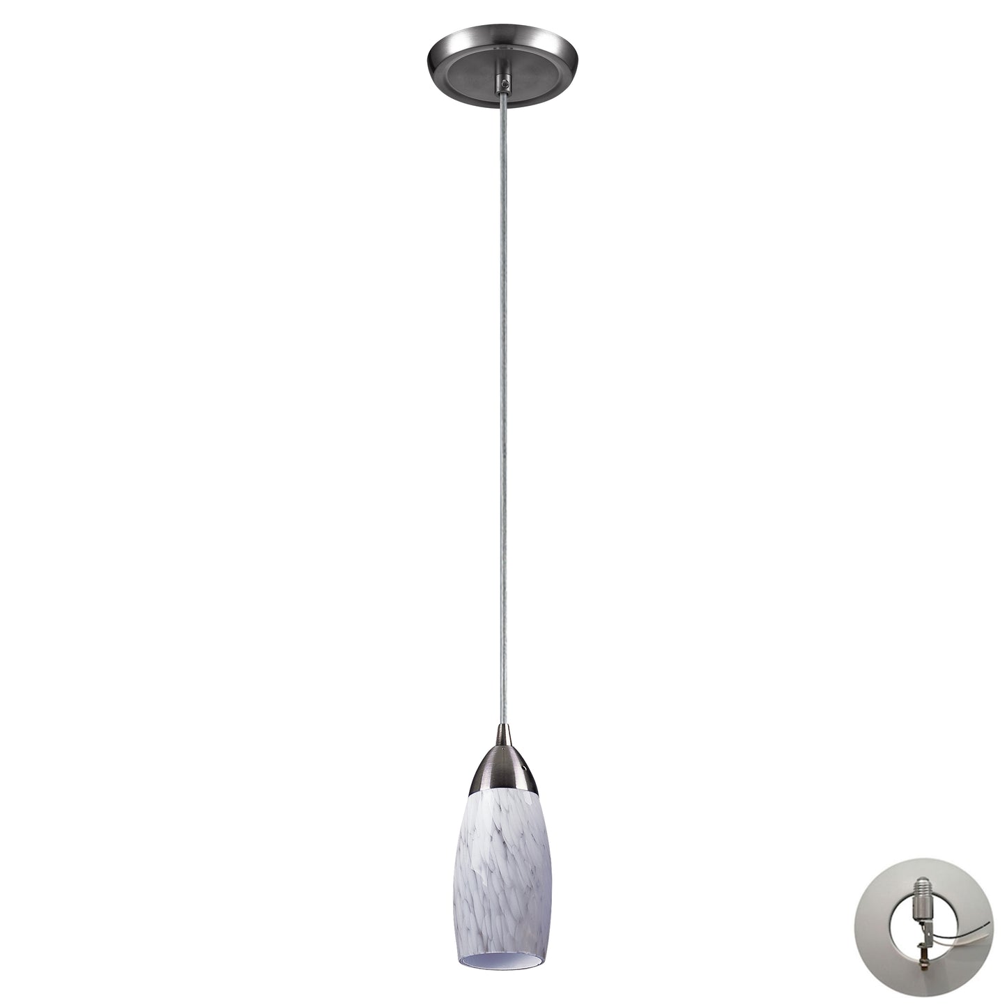 Milan 3'' Wide 1-Light Pendant - Satin Nickel with Snow White Glass - Includes Adapter Kit