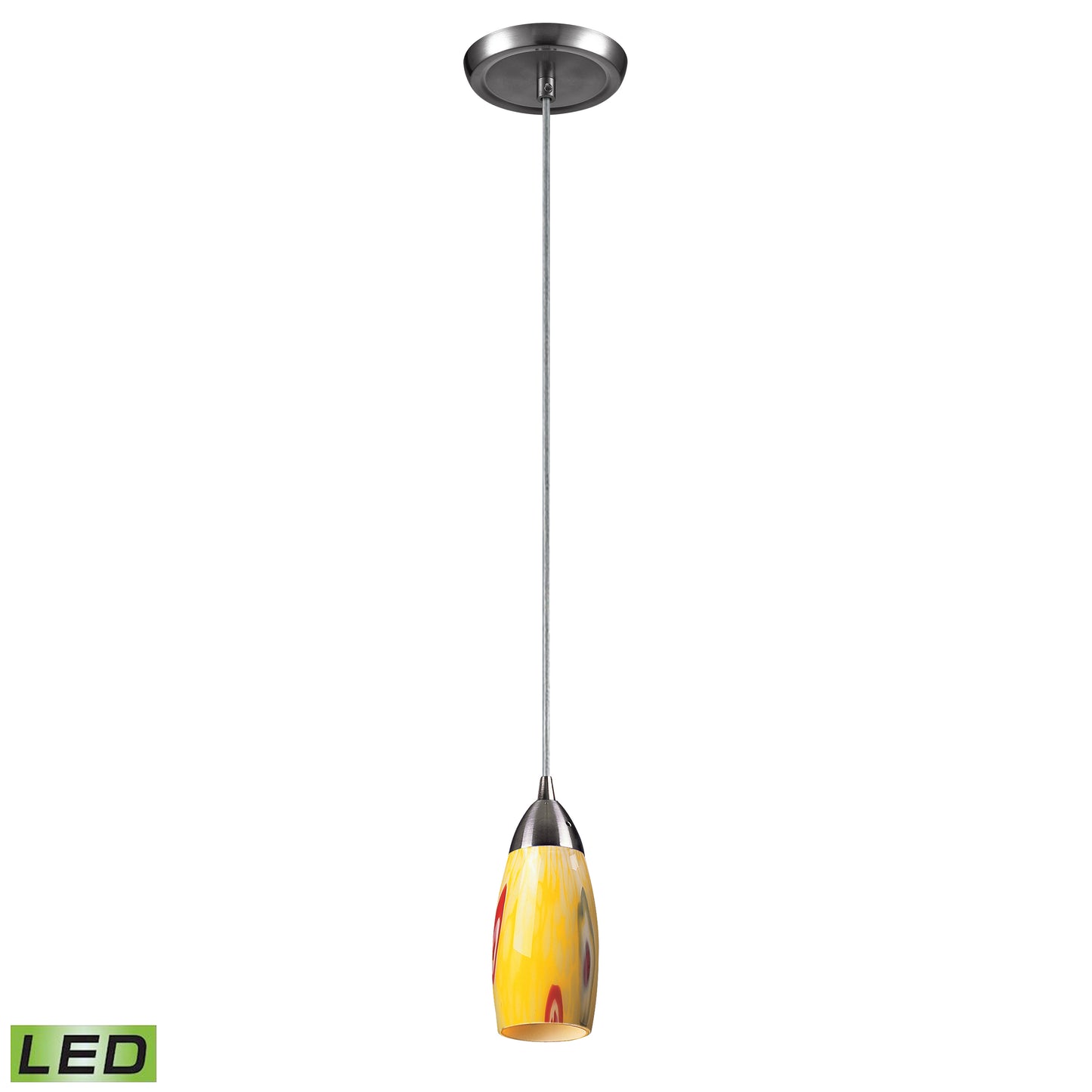 Milan 3'' Wide 1-Light Pendant - Satin Nickel with Yellow Blaze Glass - Includes LED Bulb