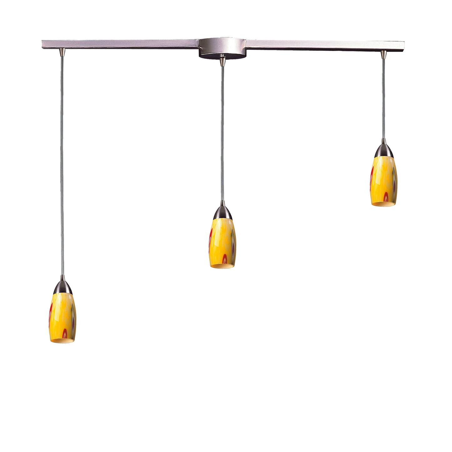 Milan 36'' Wide 3-Light Pendant - Satin Nickel with Yellow Blaze Glass