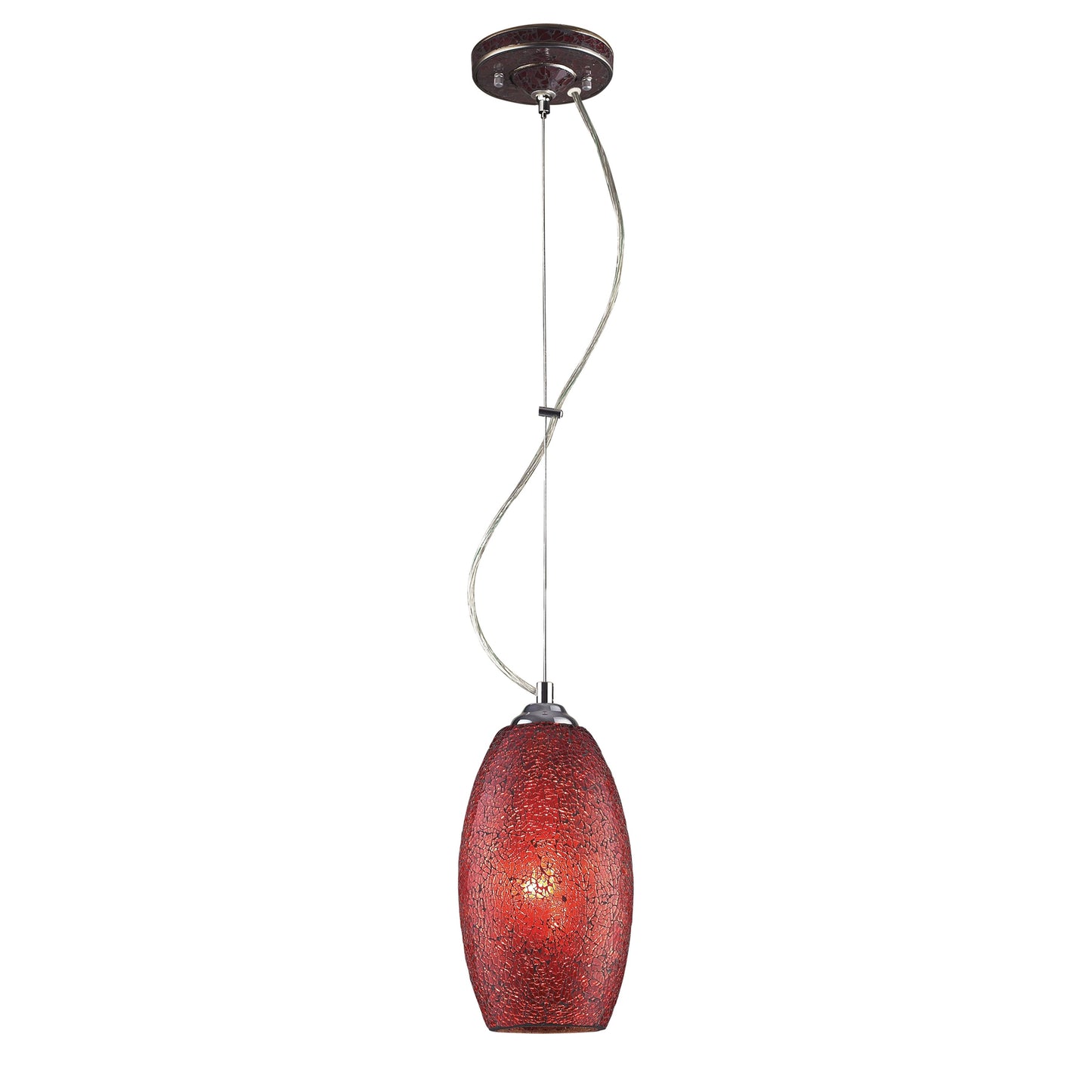 Bellisimo 7'' Wide 1-Light Mini Pendant - Satin Silver and Red Crackled Glass
