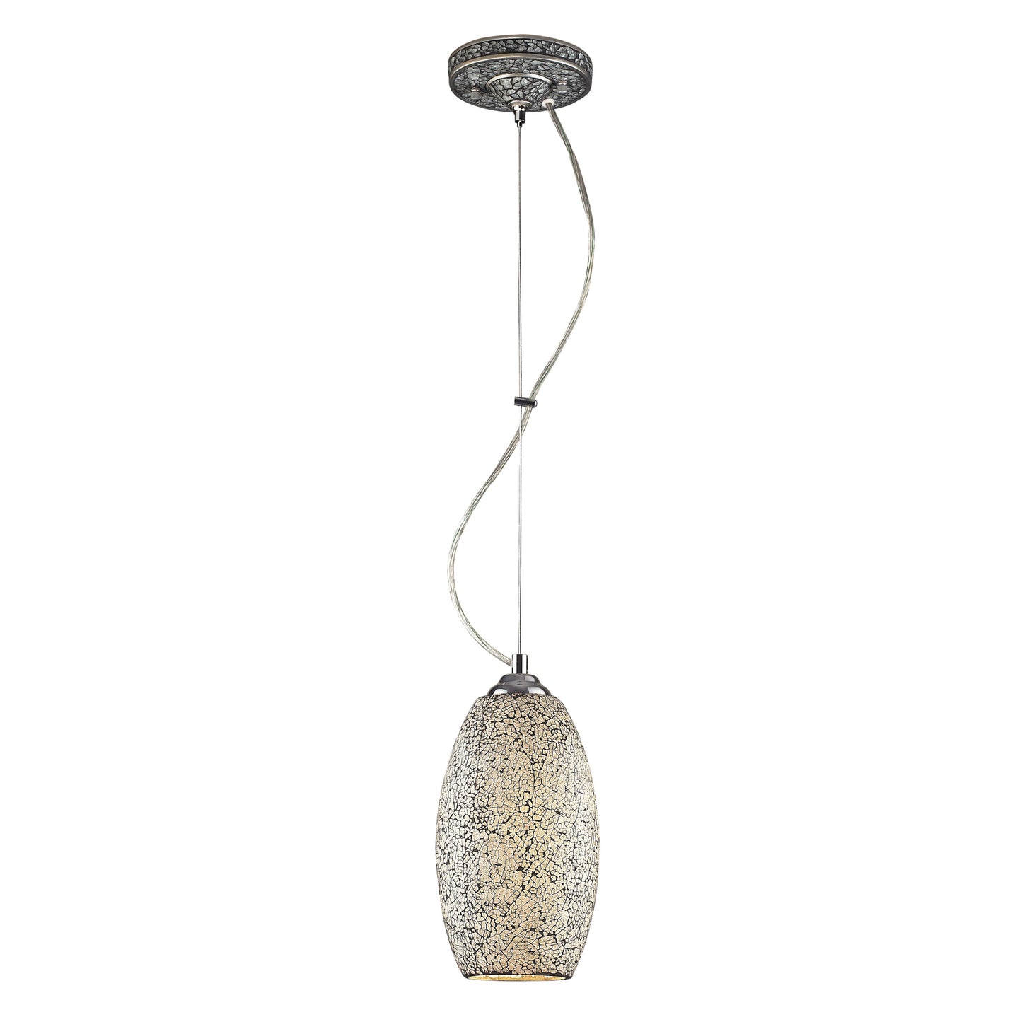 Bellisimo 7'' Wide 1-Light Mini Pendant - Satin Silver and White Crackled Glass