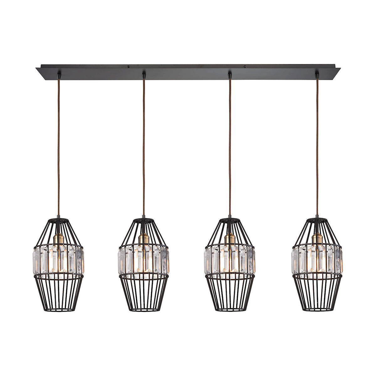 Yardley 46'' Wide 4-Light Linear Pendant - Oil Rubbed Bronze with Clear Crystal on Wire Cages