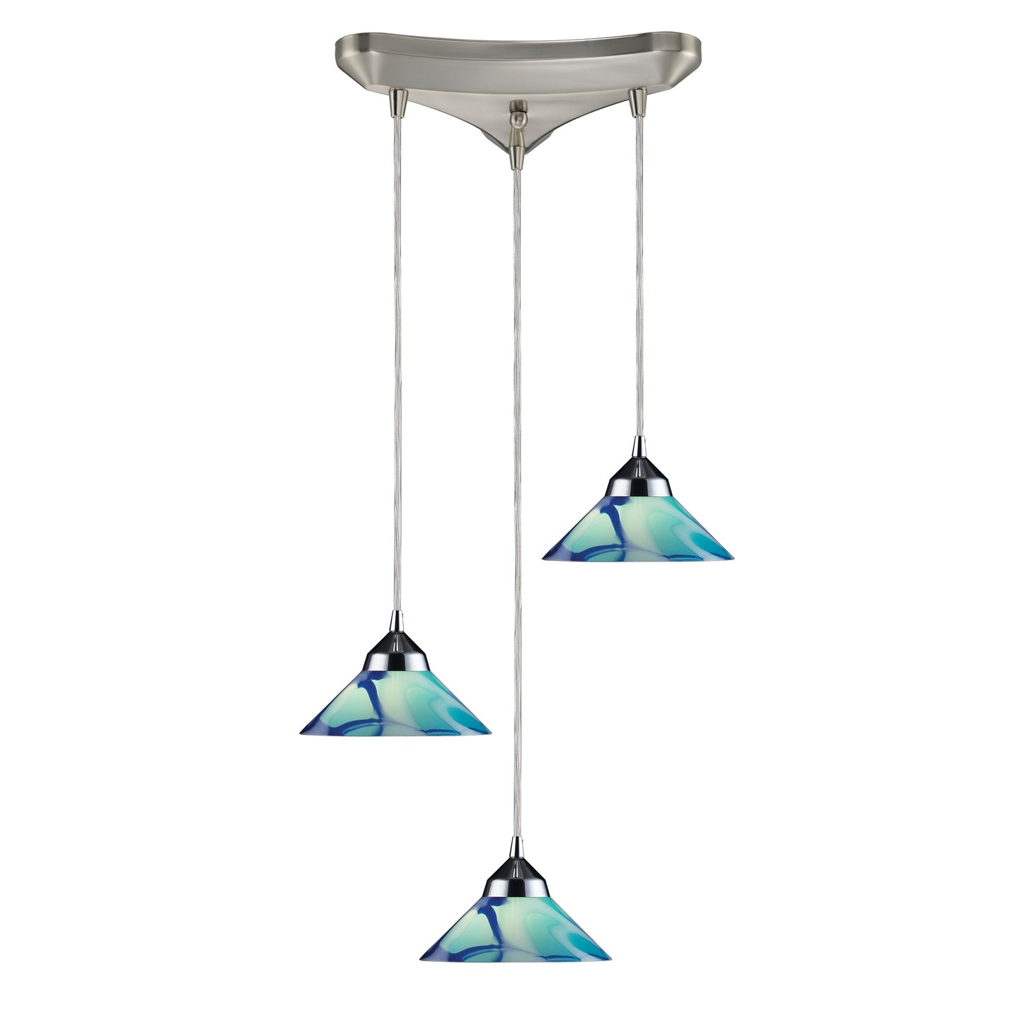 Refraction 10'' Wide 3-Light Pendant - Polished Chrome with Caribbean Glass