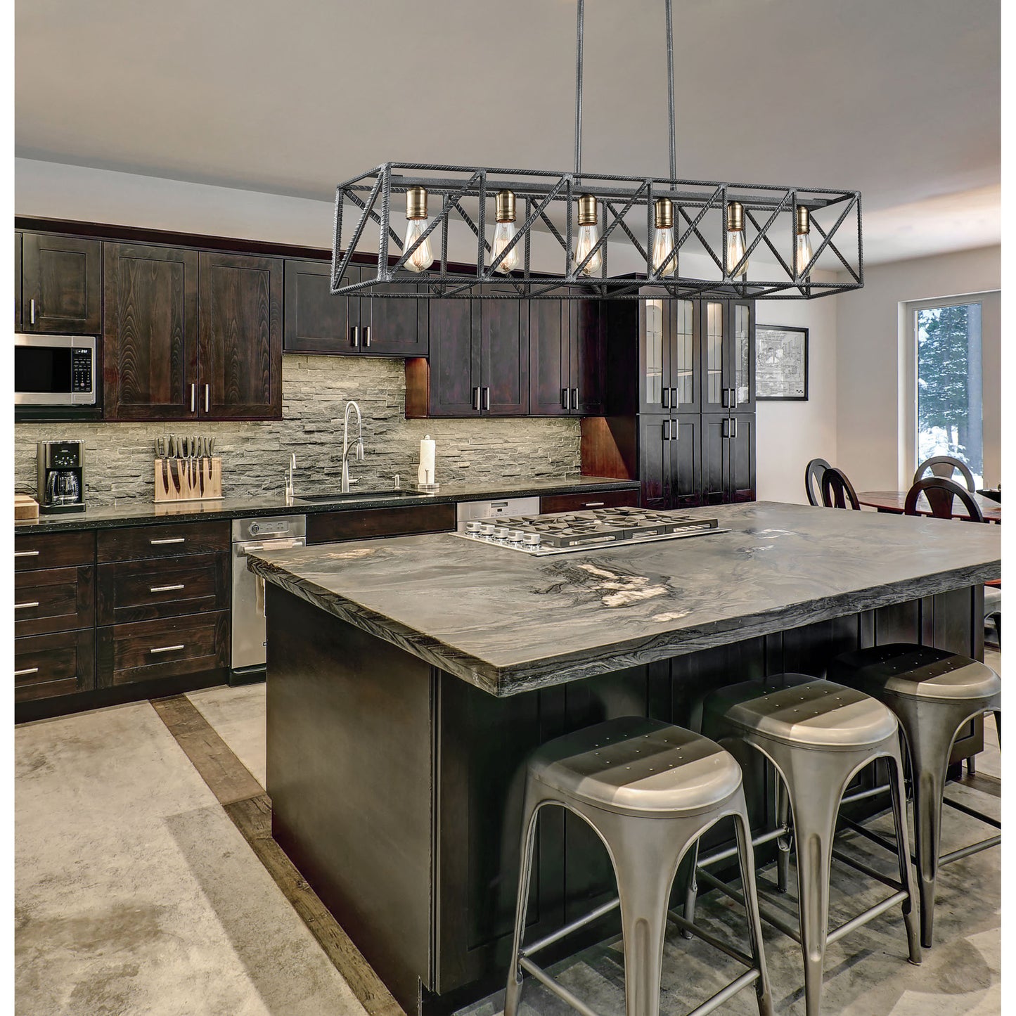 Crossbar 42'' Wide 6-Light Linear Chandelier - Silverdust Iron