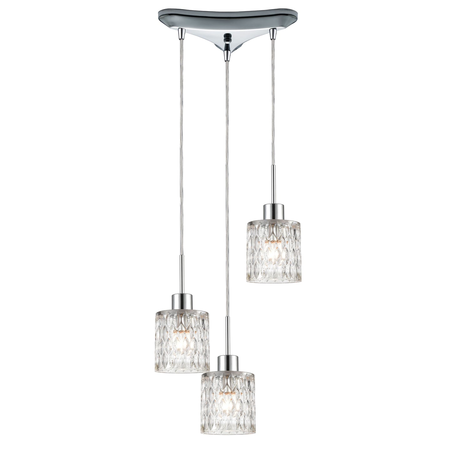 Ezra 12'' Wide 3-Light Triangular Pendant - Polished Chrome with Textured Clear Crystal