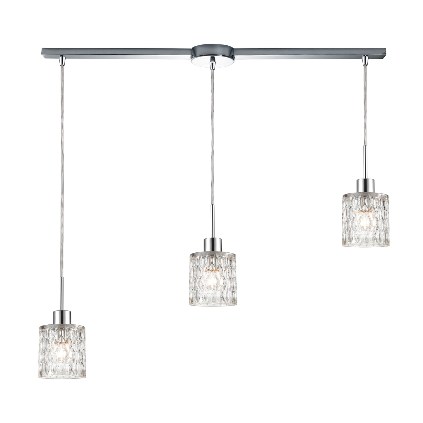 Ezra 36'' Wide 3-Light Linear Pendant - Polished Chrome with Textured Clear Crystal