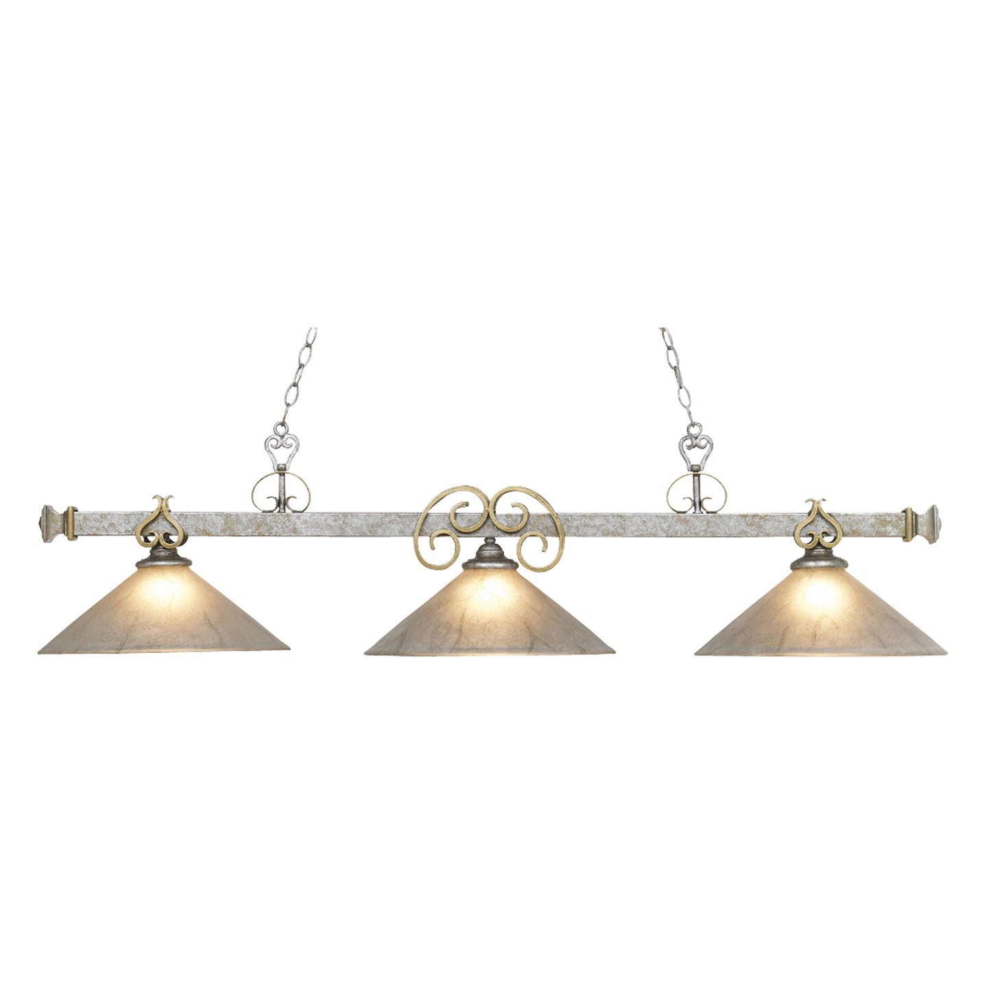 Designer Classics 55'' Wide 3-Light Linear Chandelier - Antique Silver Hand Blown Quartz Glass