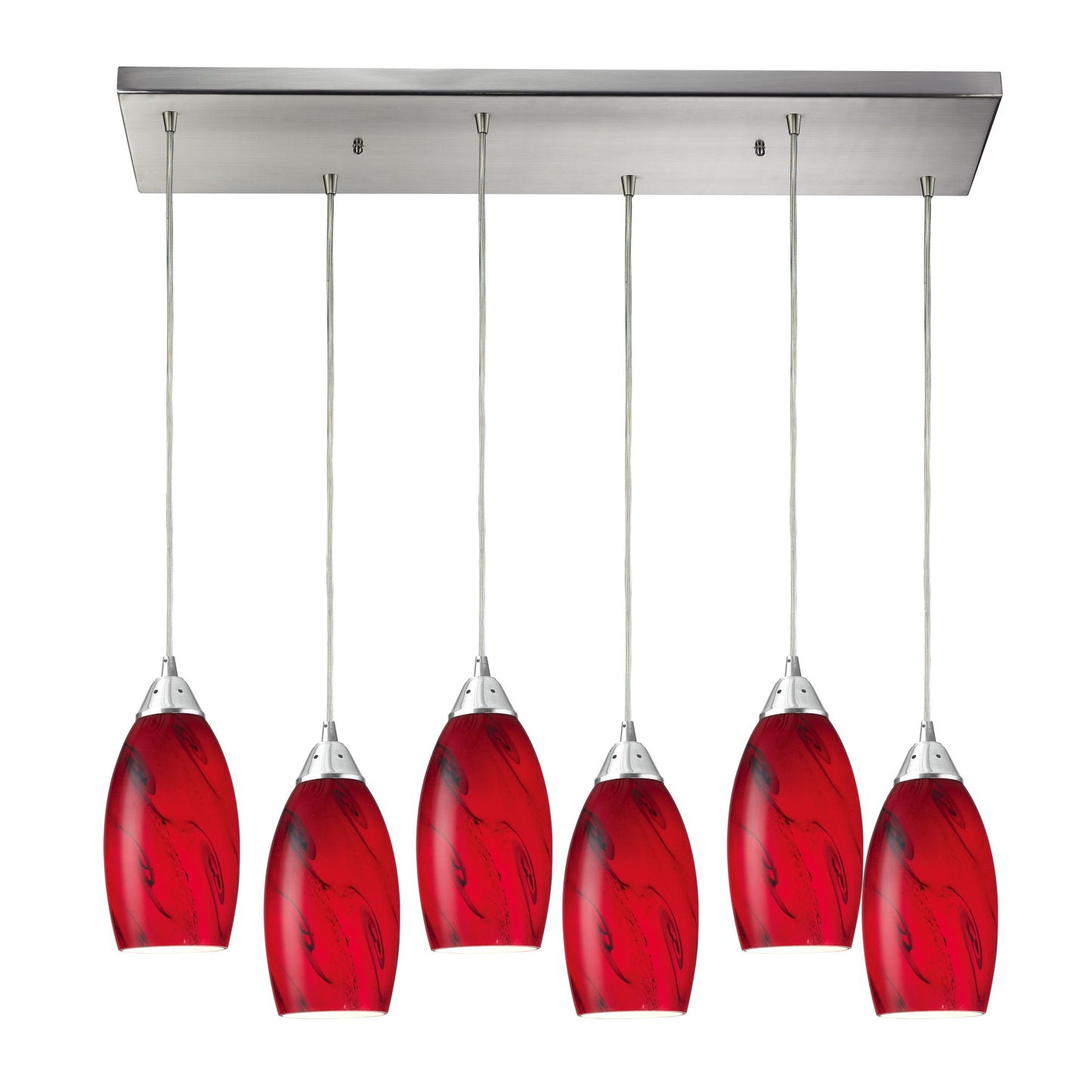 Galaxy 30'' Wide 6-Light Rectangular Pendant - Satin Nickel