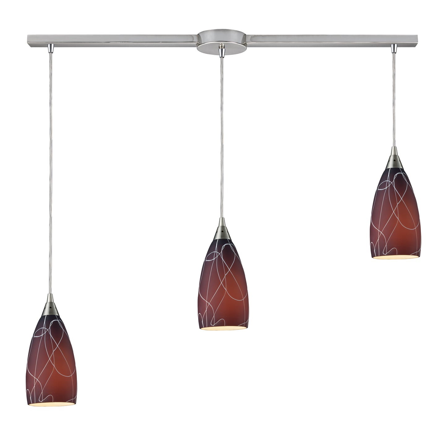 Abstractions 3-Light Linear Pendant - Brown and Satin Nickel