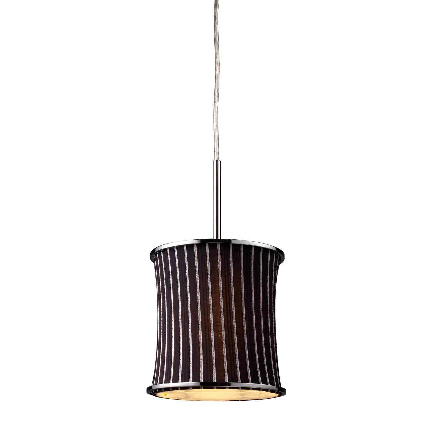 Fabrique 8'' Wide 1-Light Drum Pendant - Polished Chrome and Pinstripe Black Shade