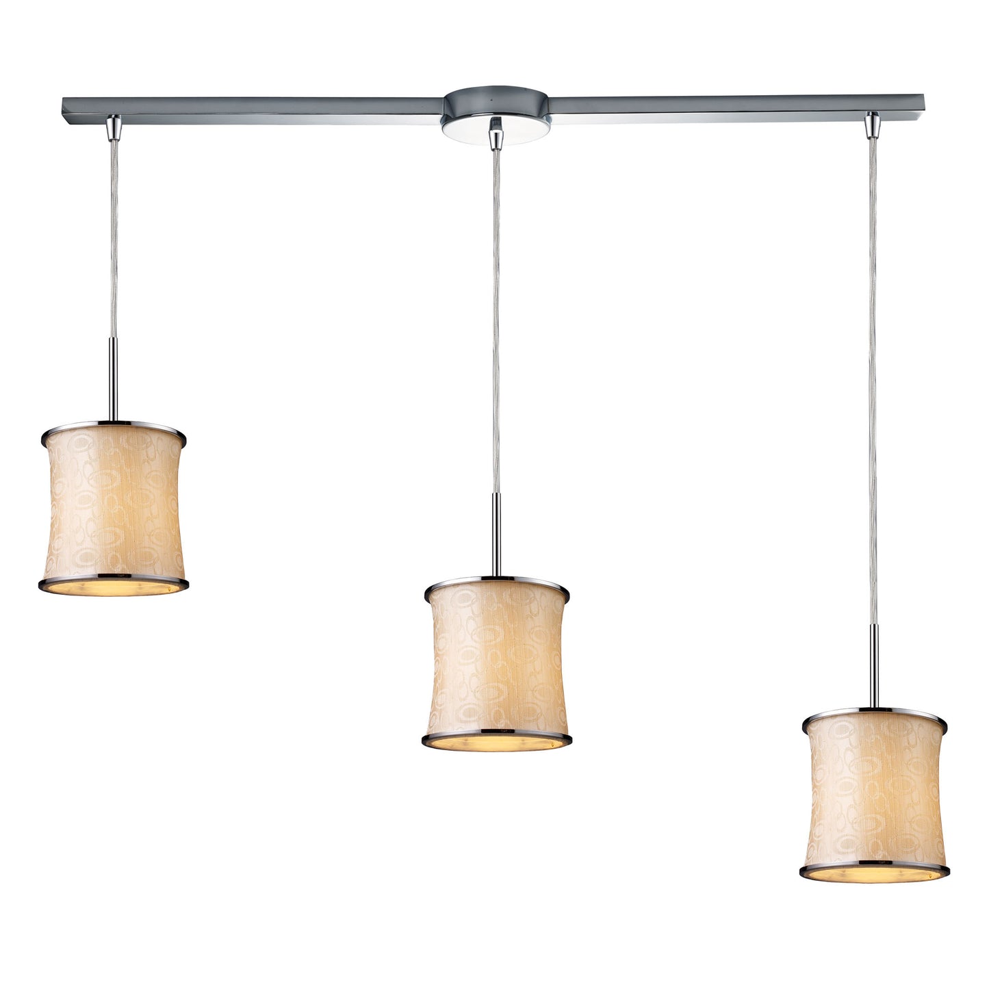 Fabrique 36'' Wide 3-Light Linear Drum Pendant - Polished Chrome and Retro Beige Shades