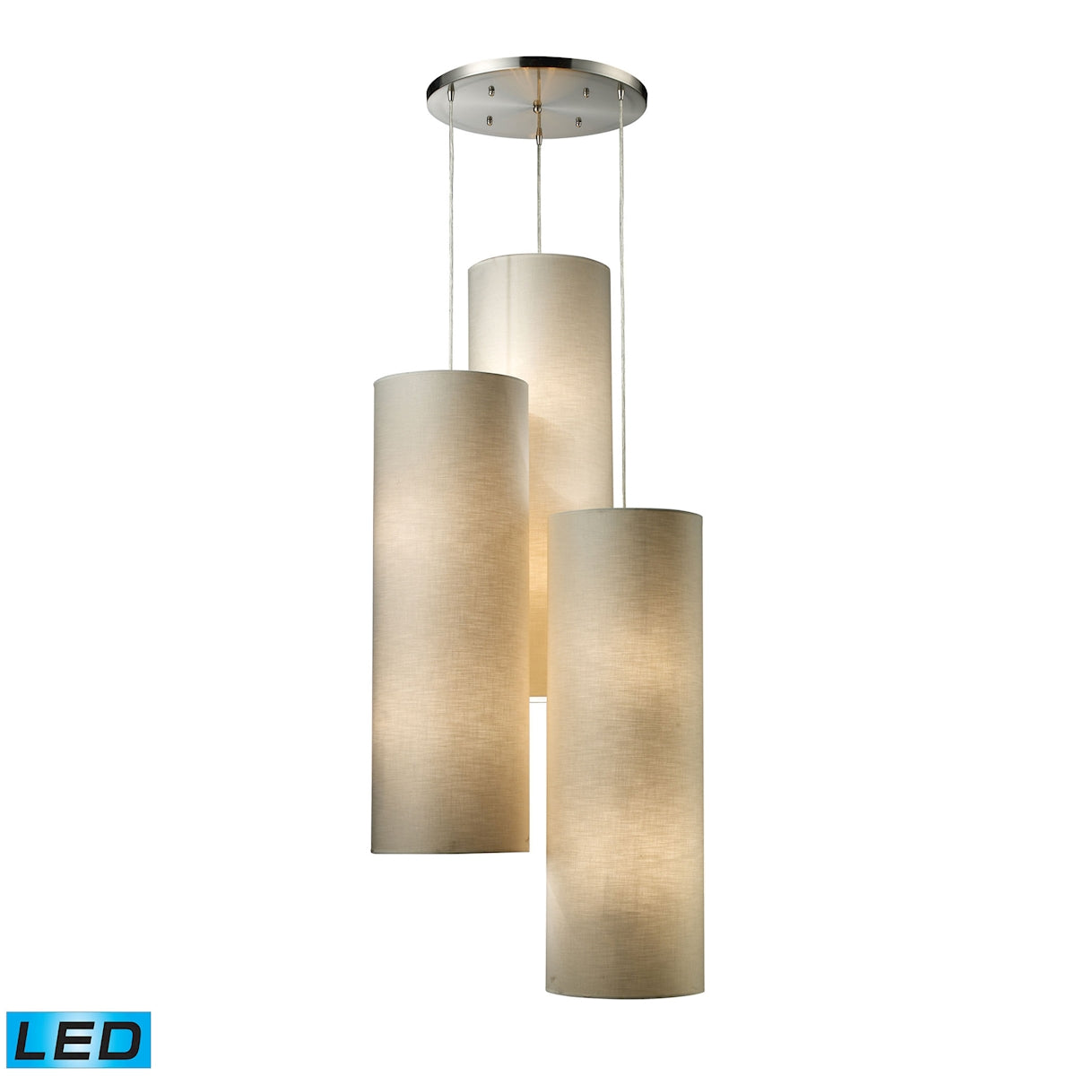 Fabric Cylinders 28'' Wide 12-Light Pendant - Satin Nickel - Includes LED Bulbs