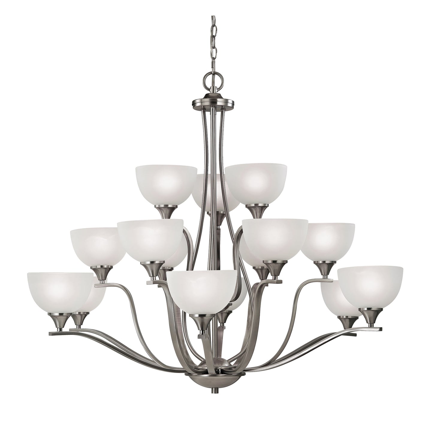 Bristol Lane 45'' Wide 15-Light Chandelier - Brushed Nickel with White Glass