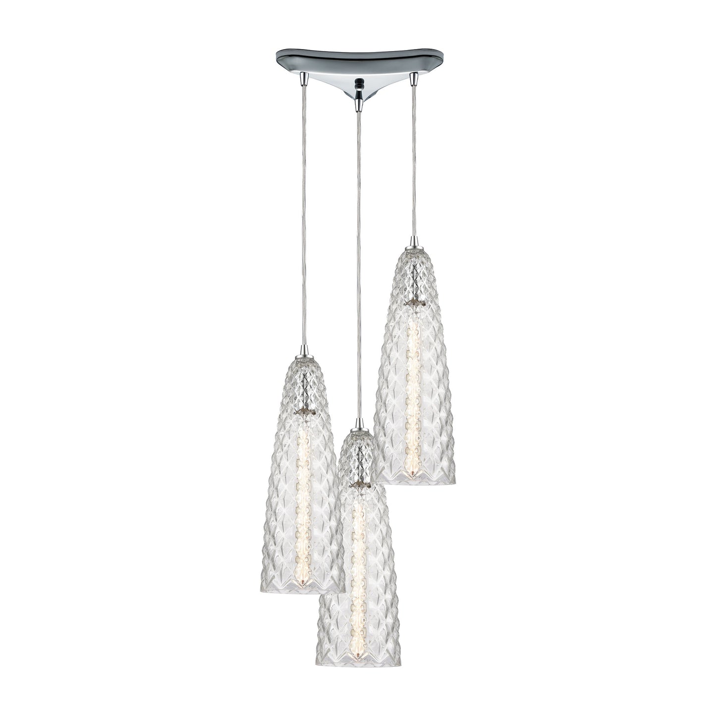Glitzy 12'' Wide 3-Light Triangular Pendant - Polished Chrome with Clear Glass