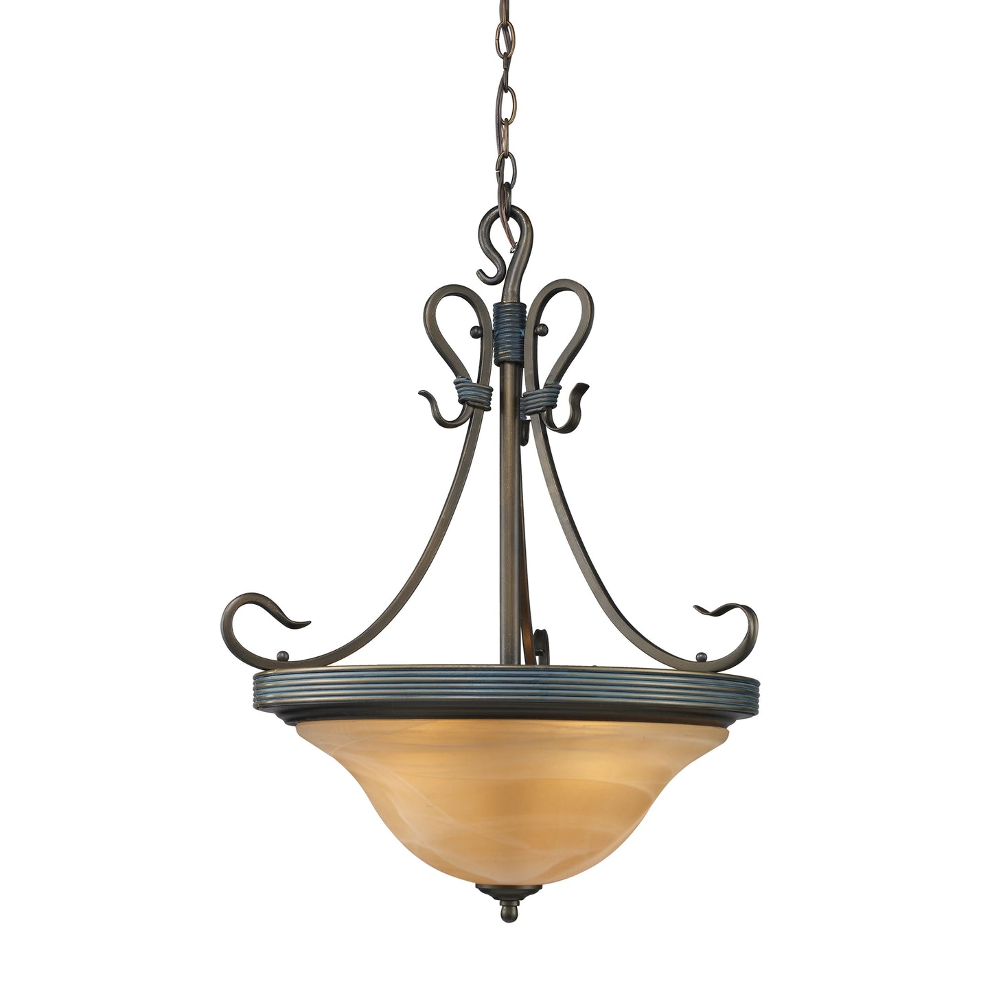 Buckingham 20'' Wide 3-Light Pendant - Vintage Antique with Amber Glass