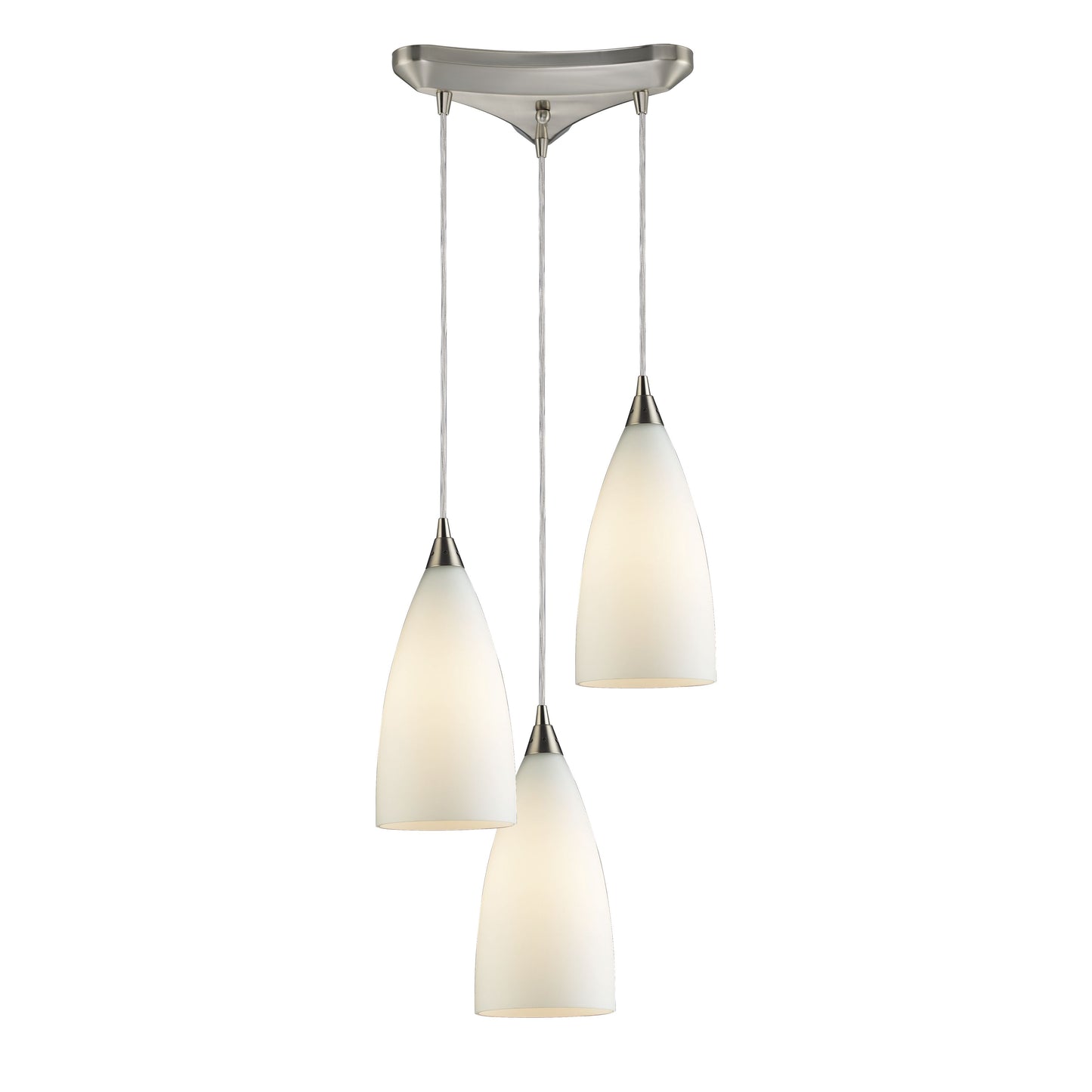 Vesta 10'' Wide 3-Light Pendant - Satin Nickel with White Glass
