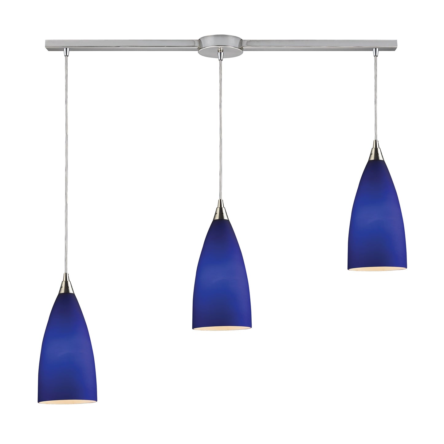 Vesta 36'' Wide 3-Light Slim Linear Pendant - Satin Nickel with Blue Glass