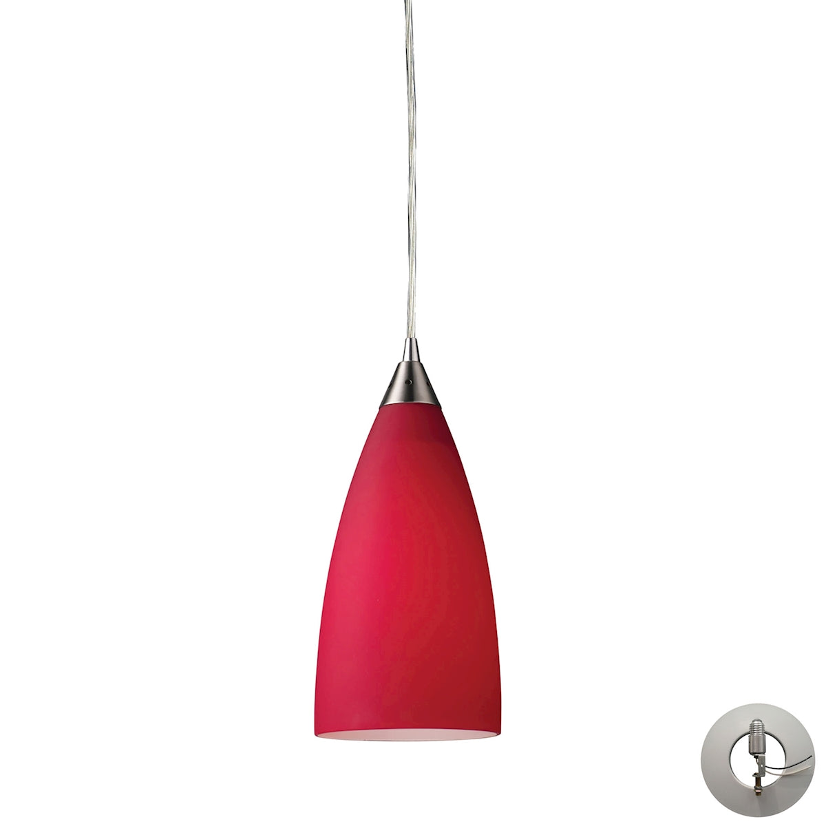 Vesta 5'' Wide 1-Light Pendant - Satin Nickel with Cardinal Red Glass - Includes Adapter Kit