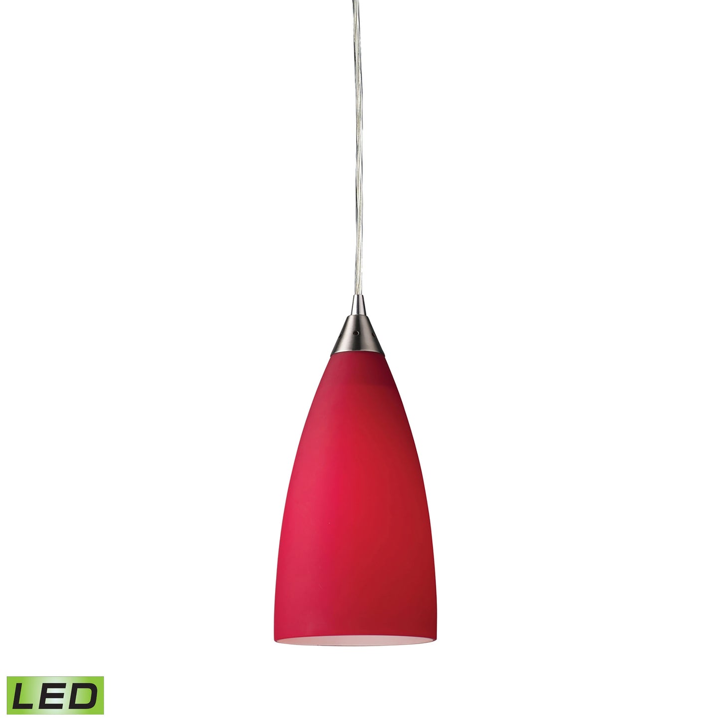 Vesta 5'' Wide 1-Light Pendant - Satin Nickel with Cardinal Red Glass - Includes LED Bulb