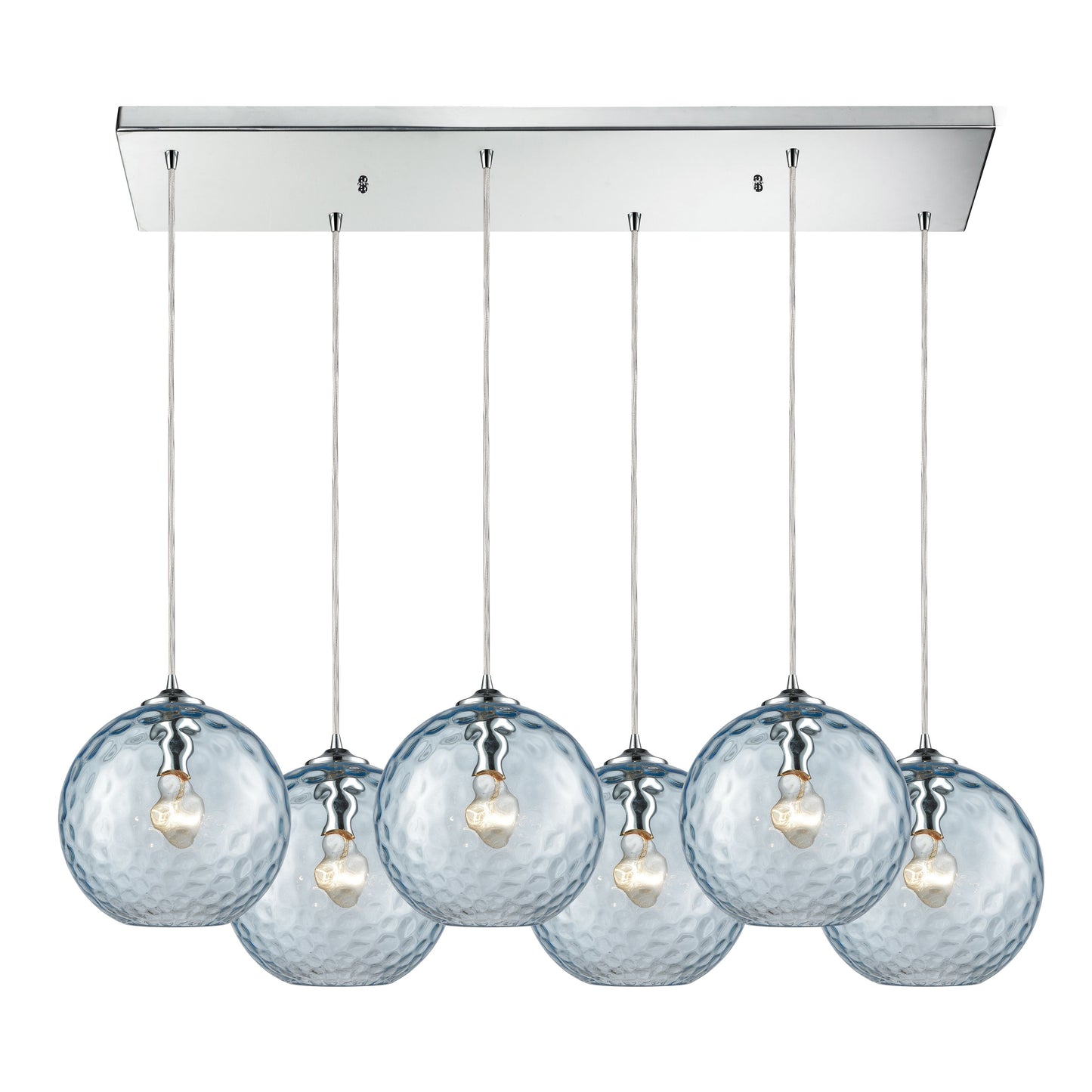 Watersphere 30'' Wide 6-Light Rectangular Pendant - Polished Chrome with Aqua