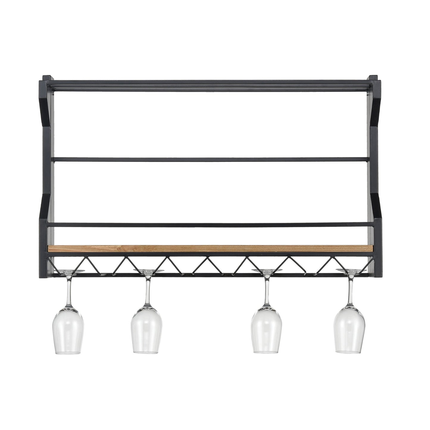 Wavertree Hanging Wine and Glass Rack - Black and Natural Fir Wood