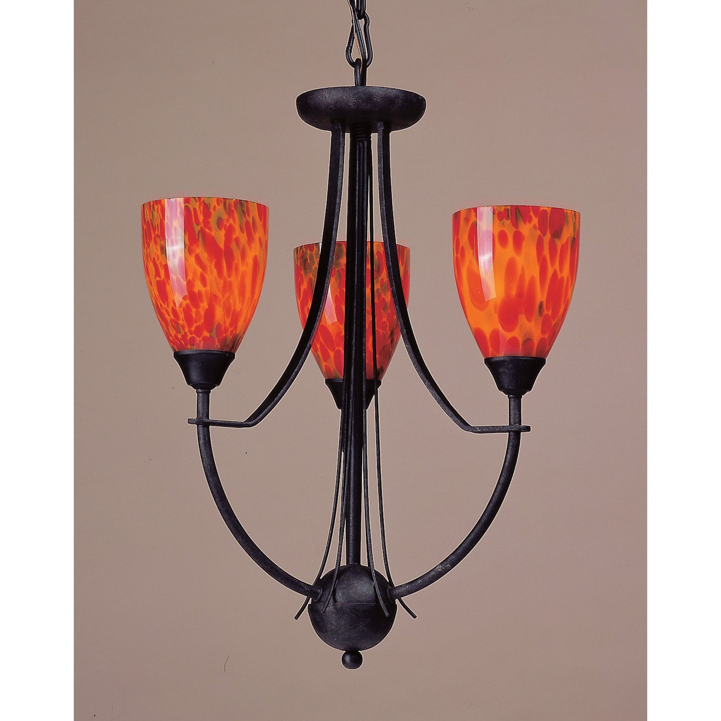 Classico 18'' Wide 3-Light Chandelier - Dark Rust with Fire Red Glass