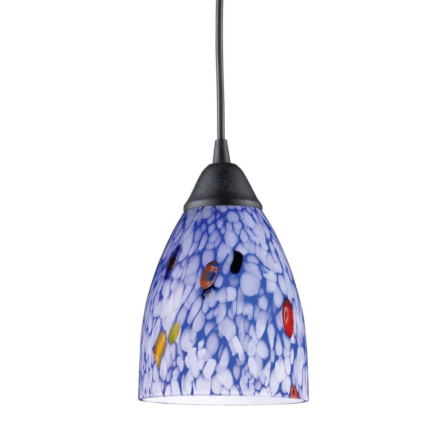 Classico 5'' Wide 1-Light Pendant - Dark Rust with Starburst Blue Glass - Includes LED Bulb