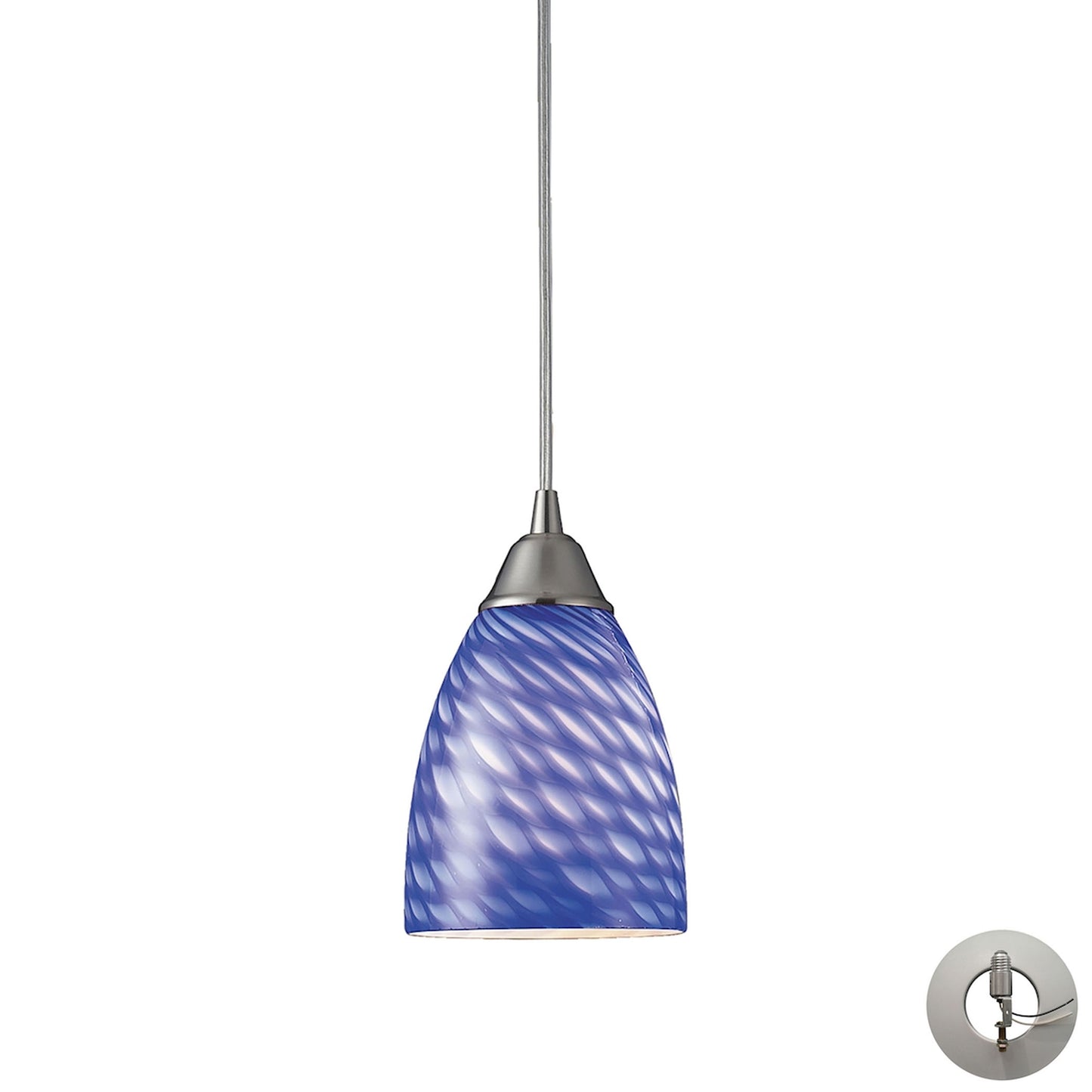 Arco Baleno 5'' Wide 1-Light Pendant - Satin Nickel with Sapphire Glass - Includes Adapter Kit