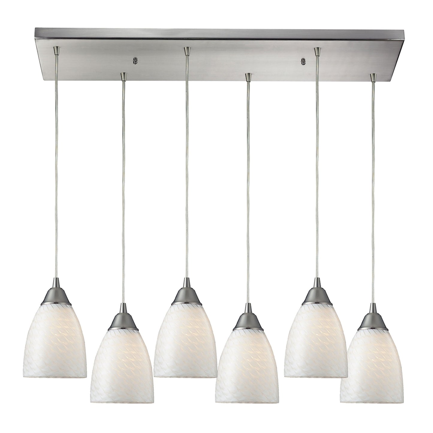 Arco Baleno 30'' Wide 6-Light Pendant - Satin Nickel with White Swirl Glass