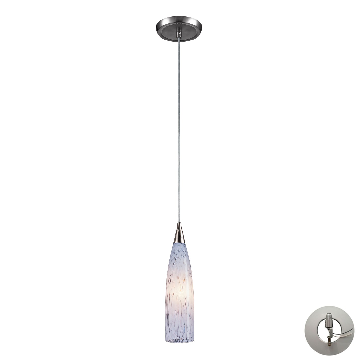 Lungo 3'' Wide 1-Light Pendant - Satin Nickel with Snow White Glass - Includes Adapter Kit