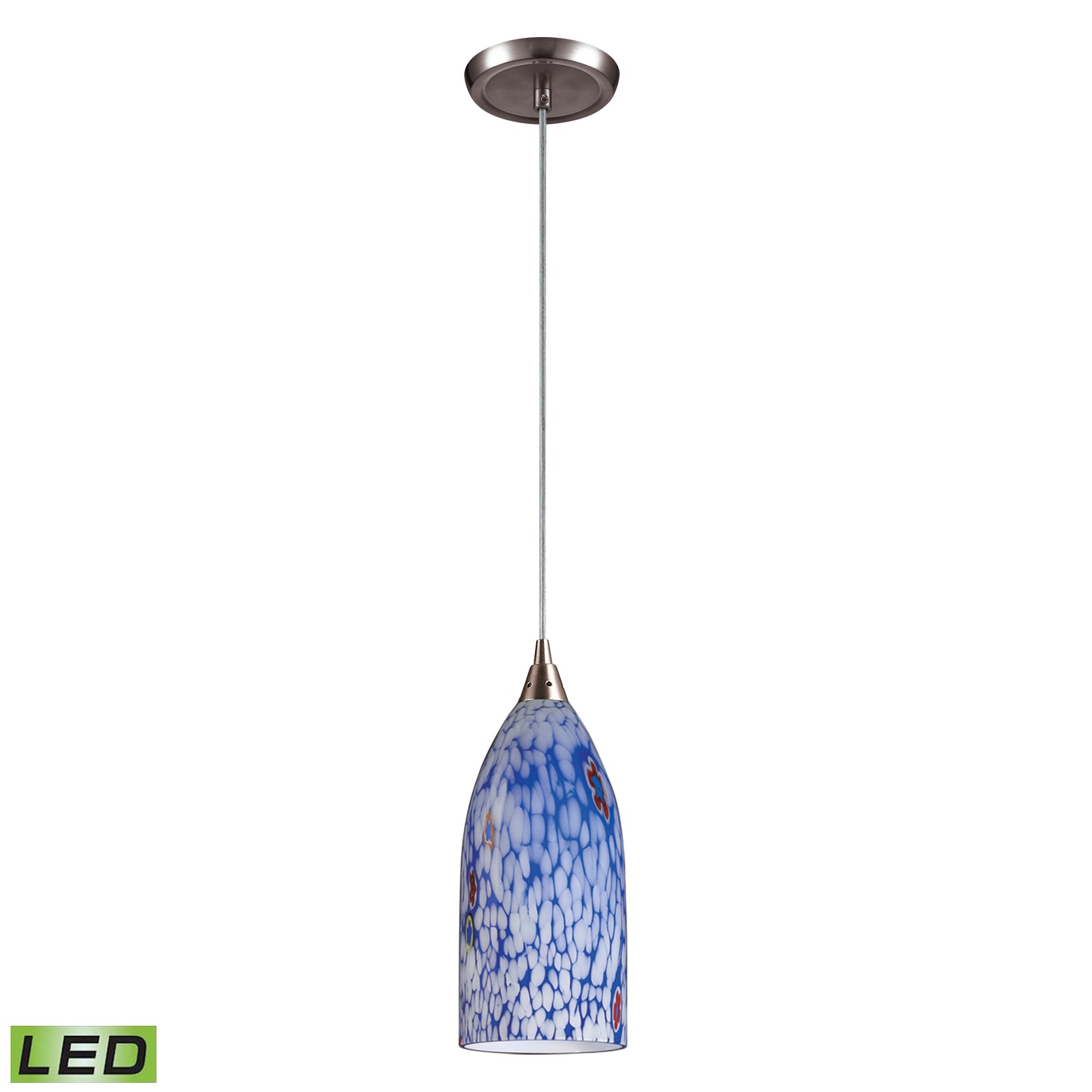 Verona 5'' Wide 1-Light Pendant - Satin Nickel with Starburst Blue Glass - Includes LED Bulb