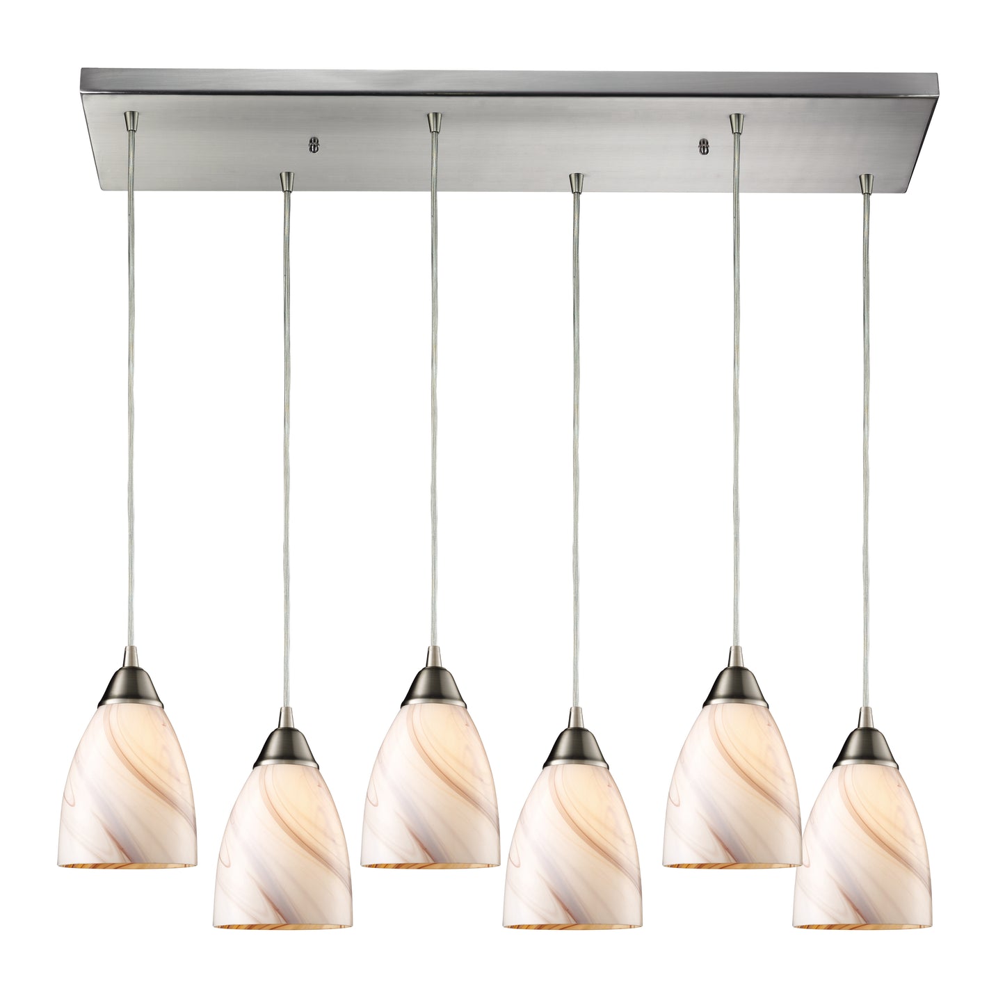 Pierra 30'' Wide 6-Light Pendant - Satin Nickel with Creme Lilac Swirl